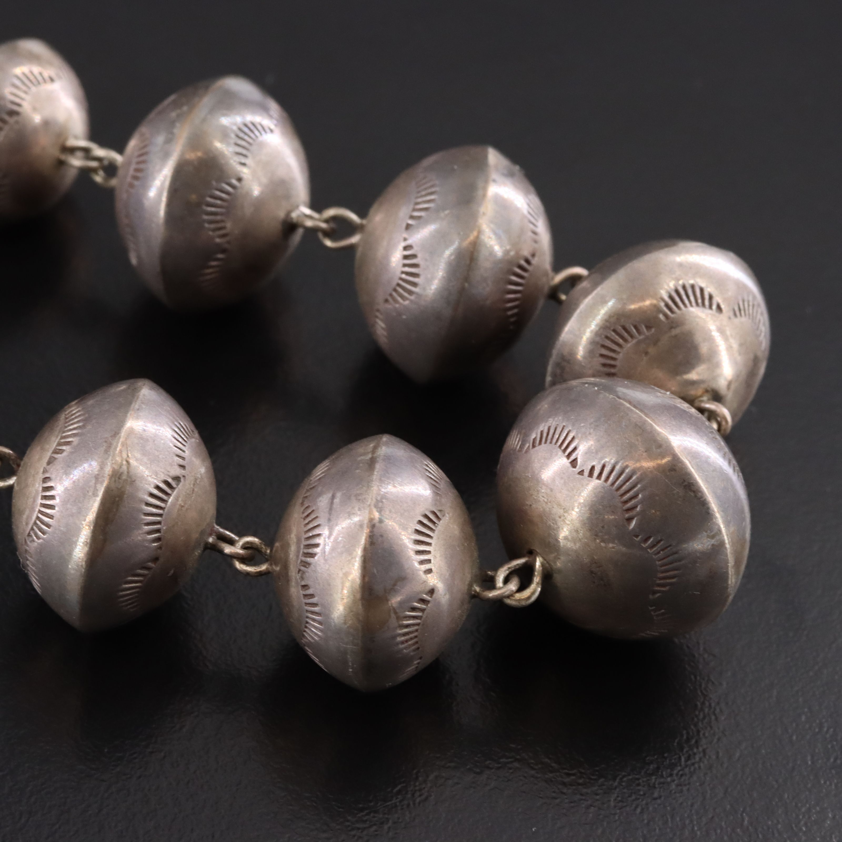 Vintage Southwestern Sterling Stampwork Graduated Bead Necklace