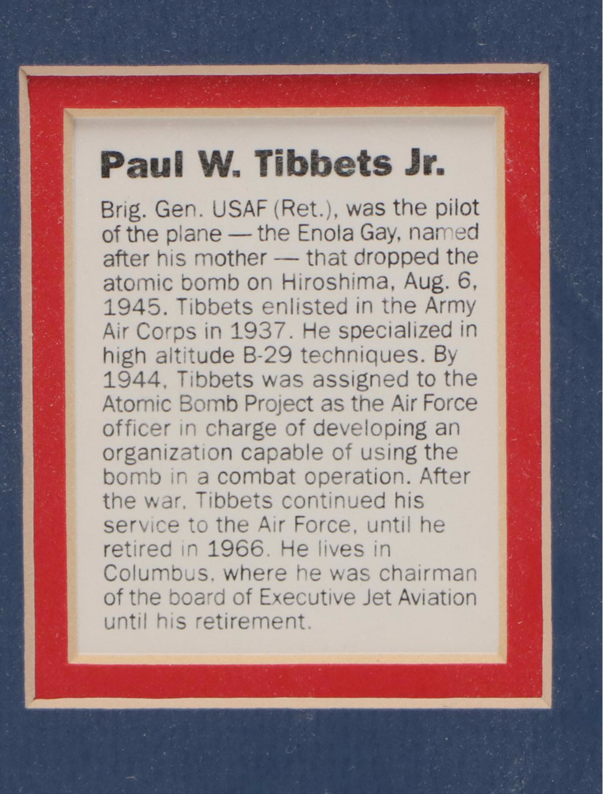 Paul Tibbets, Thomas Ferebee and Theodore Van Kirk Signed Enola Gay Photograph