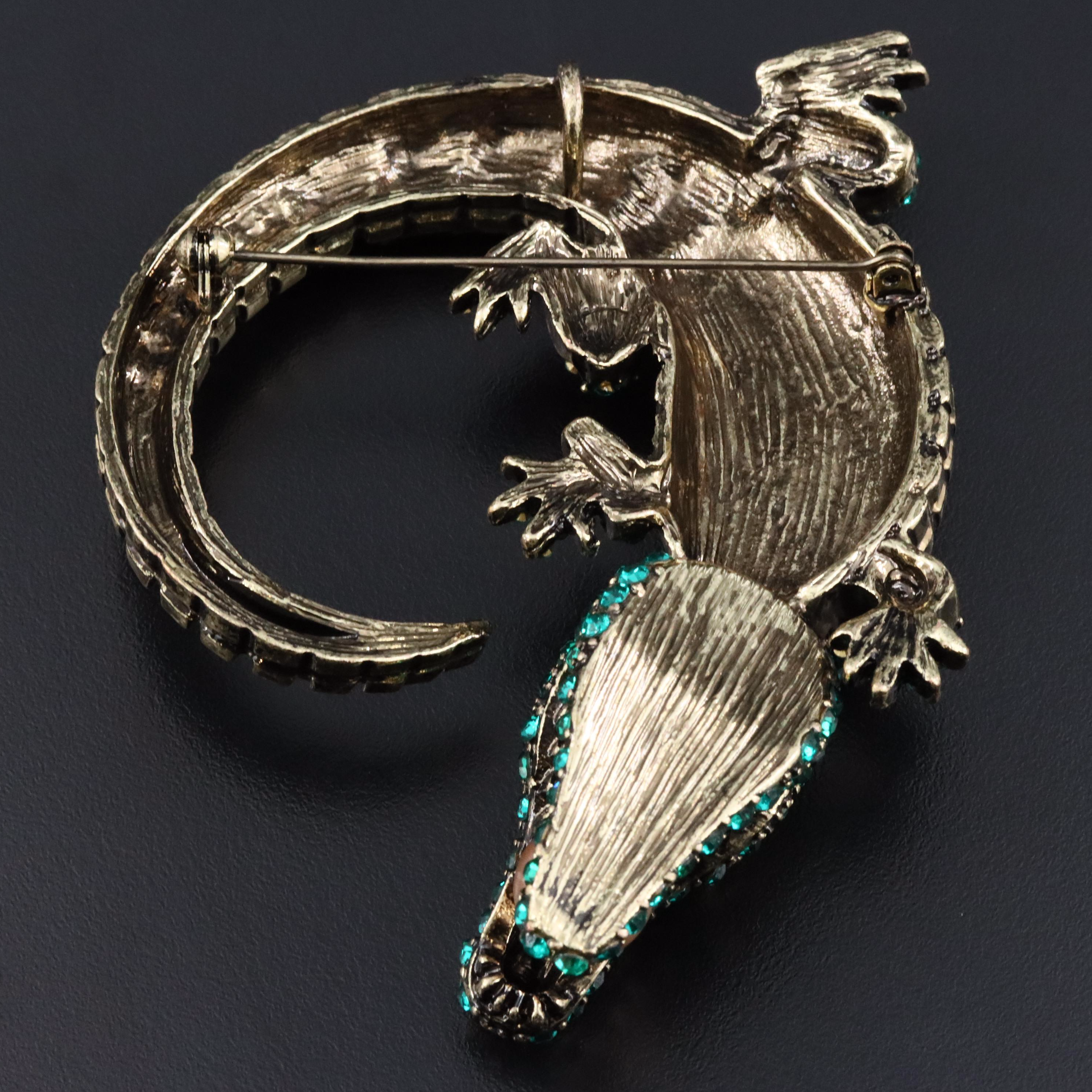 Abalone, Rhinestone and Faux Pearl Alligator Converter Brooch