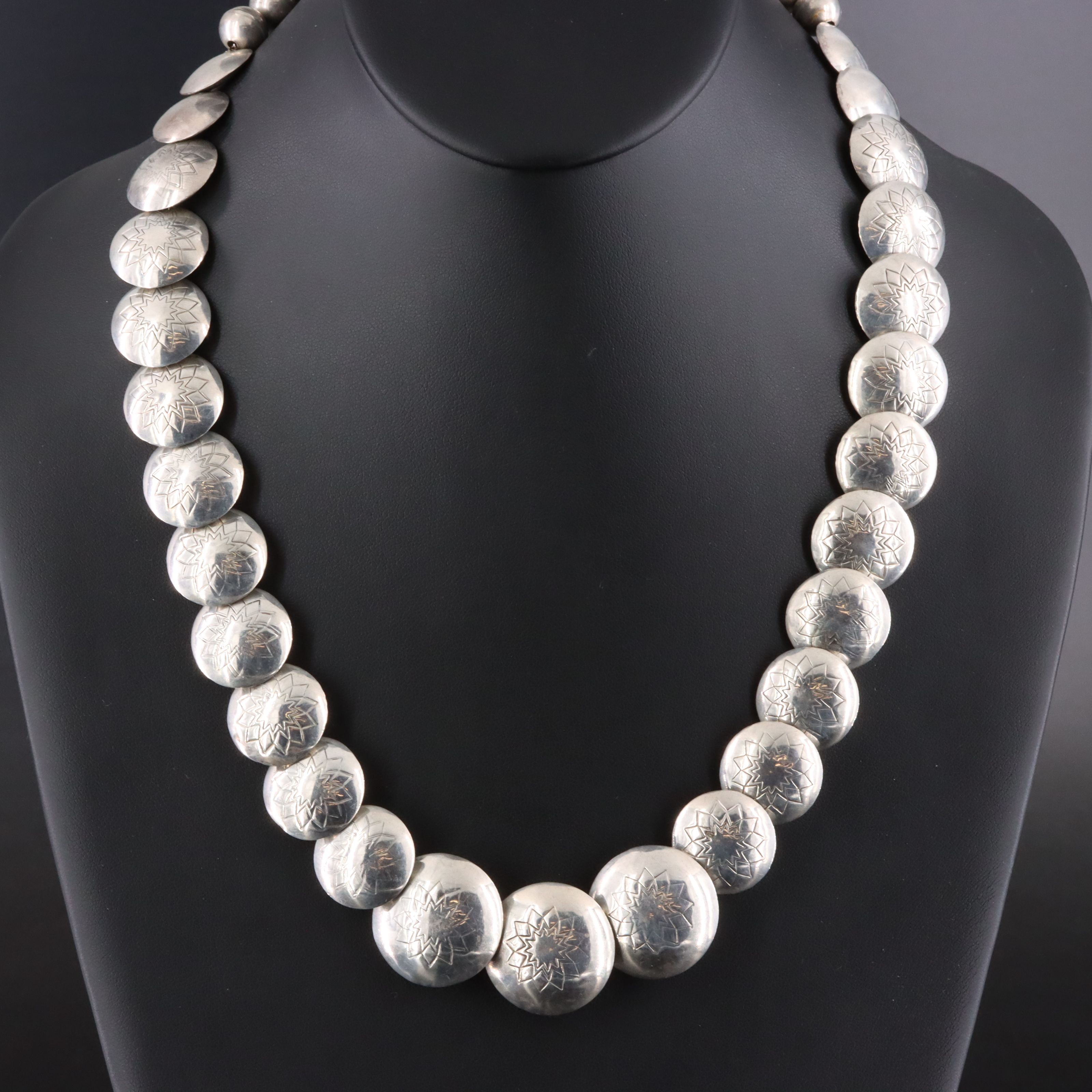 Western Sterling Graduated Concho Necklace