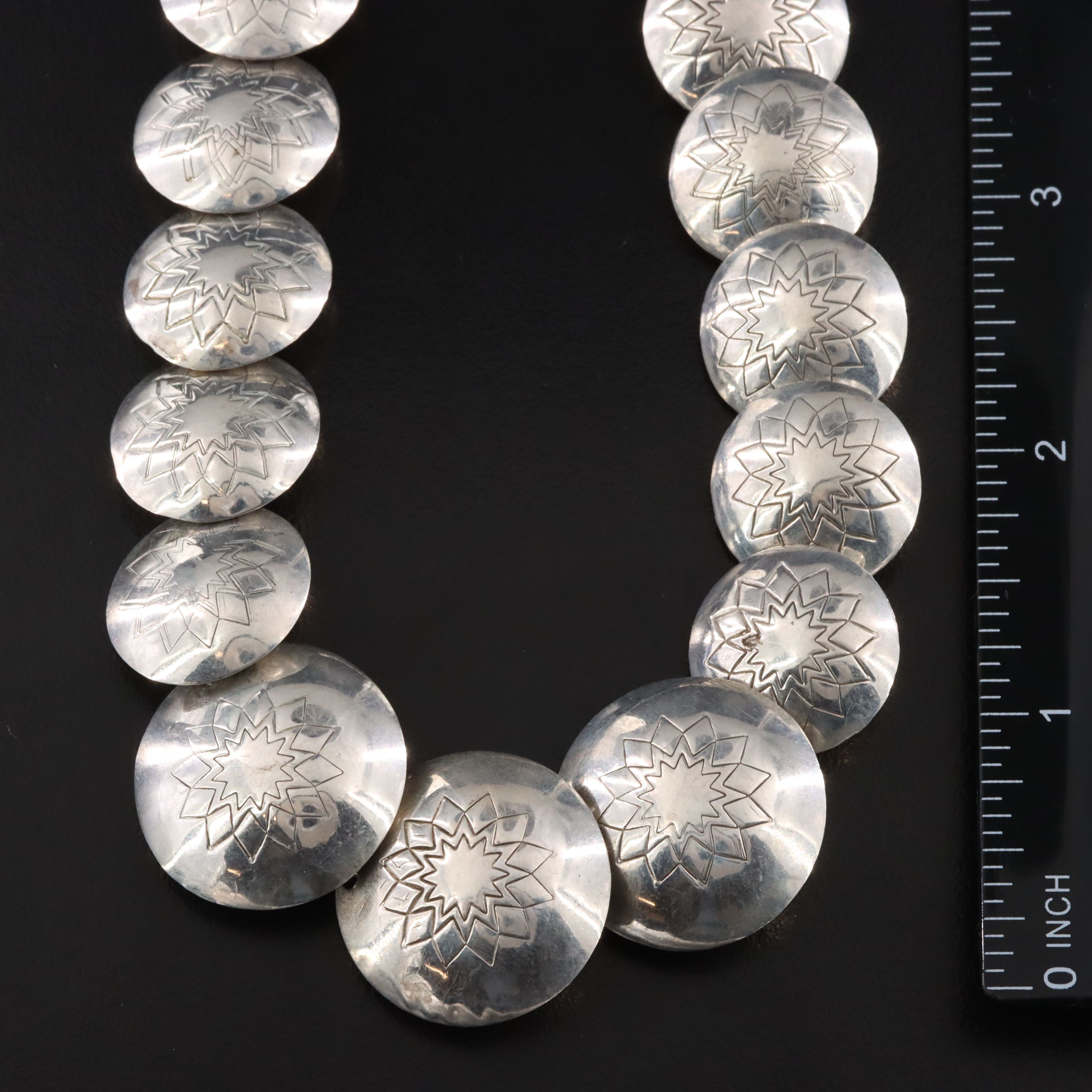 Western Sterling Graduated Concho Necklace