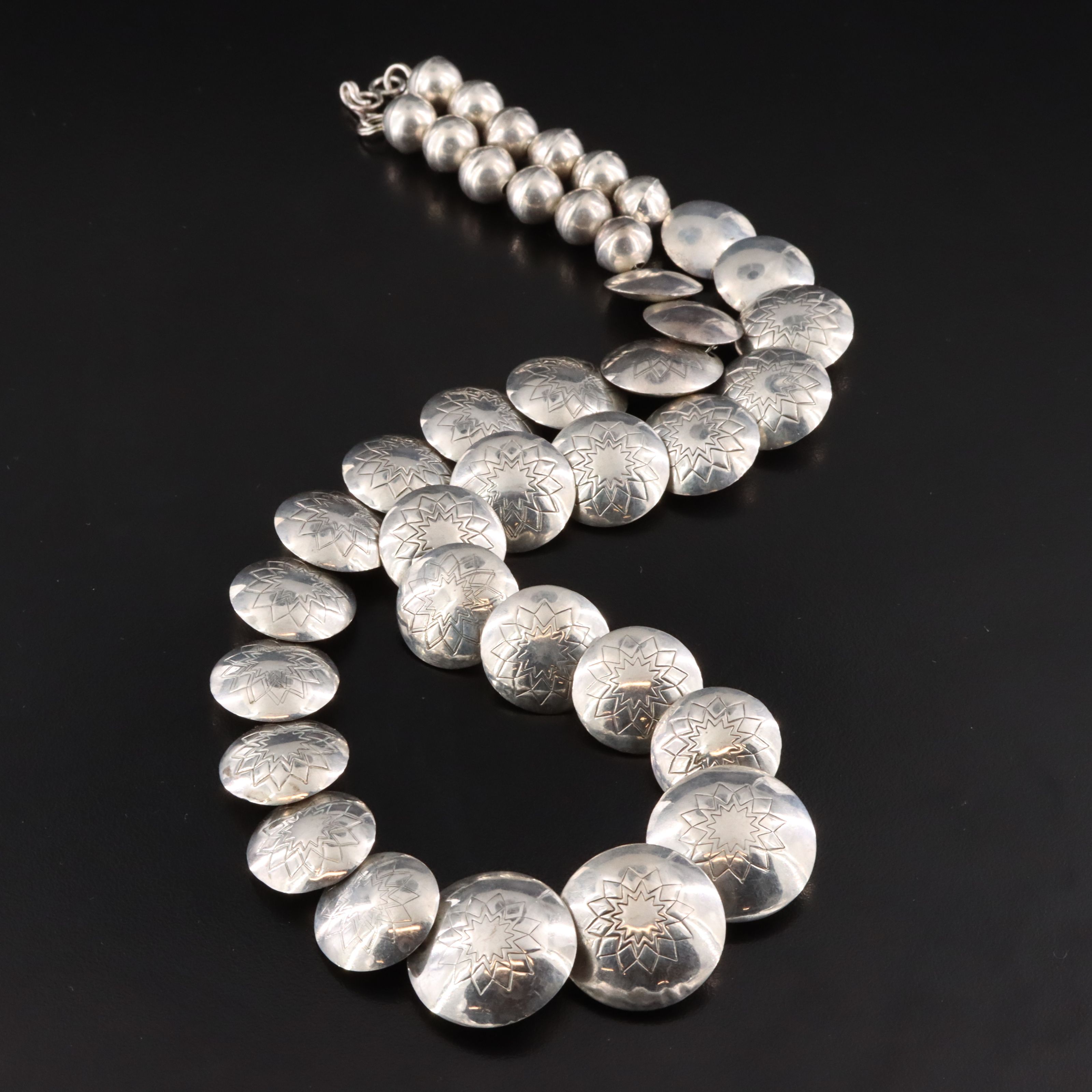 Western Sterling Graduated Concho Necklace
