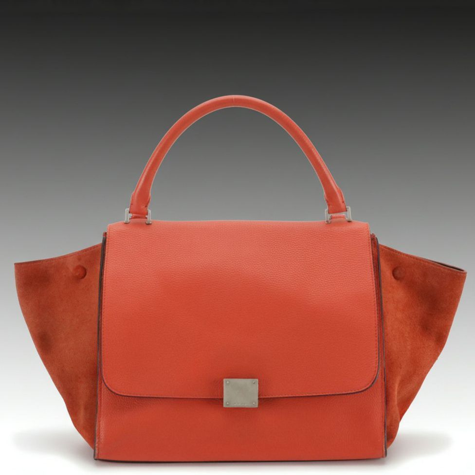 Céline Medium Trapeze Two-Way Bag in Red Grained Calfskin Leather and Suede