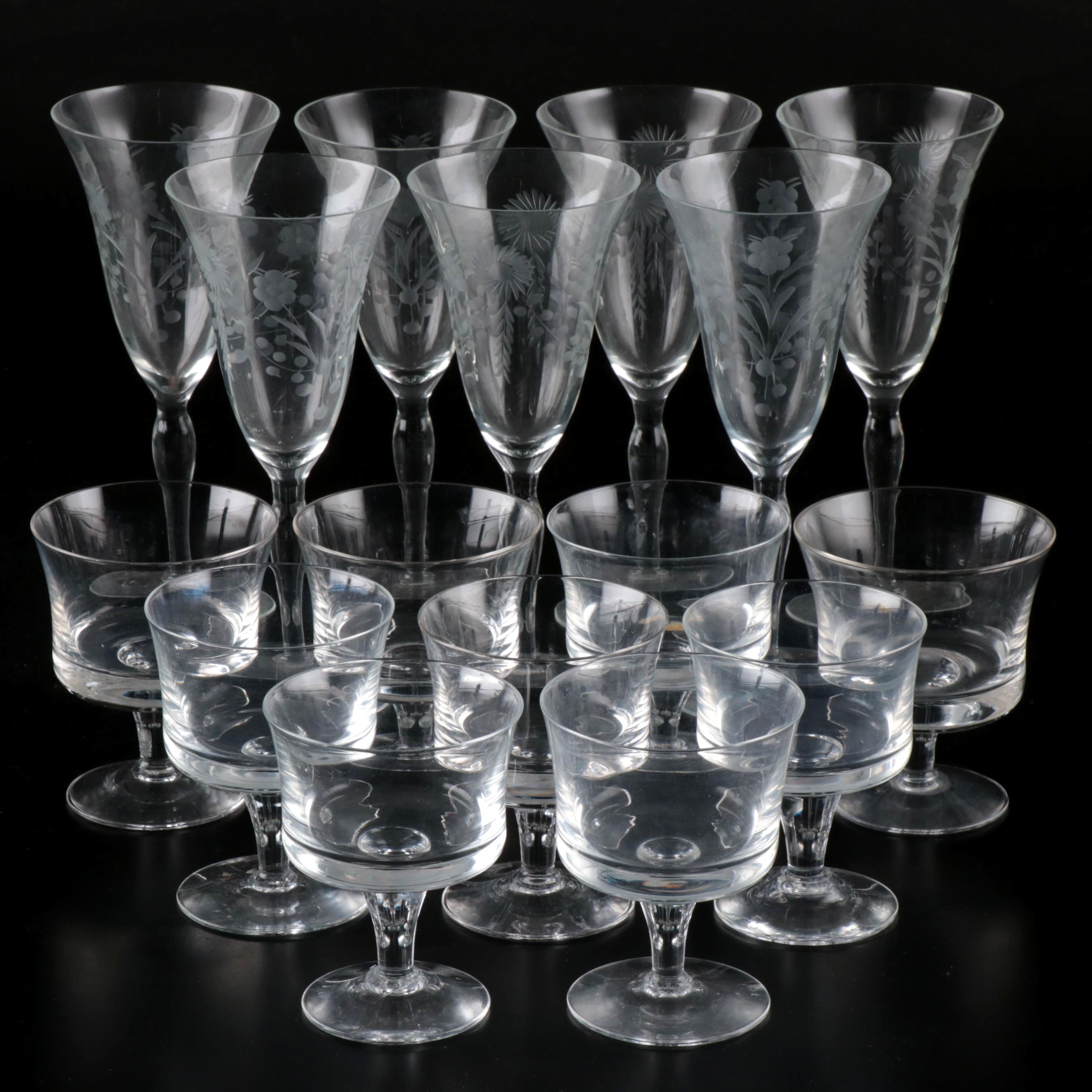 Floral Wine Glasses with Low Sherbet Glasses
