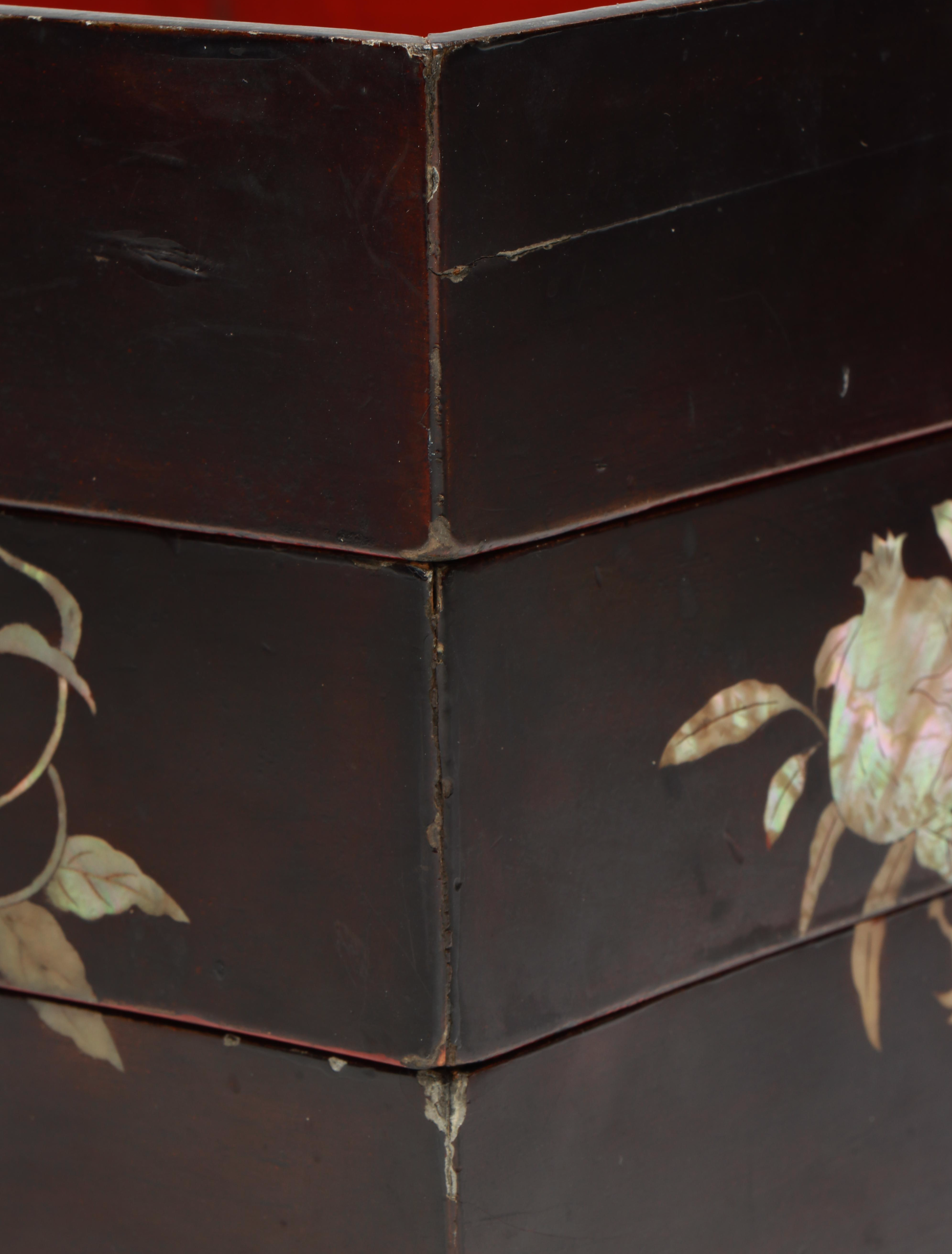 Japanese Mother-of-Pearl Inlaid Jyubako or Tiered Lacquered Wood Bento Box