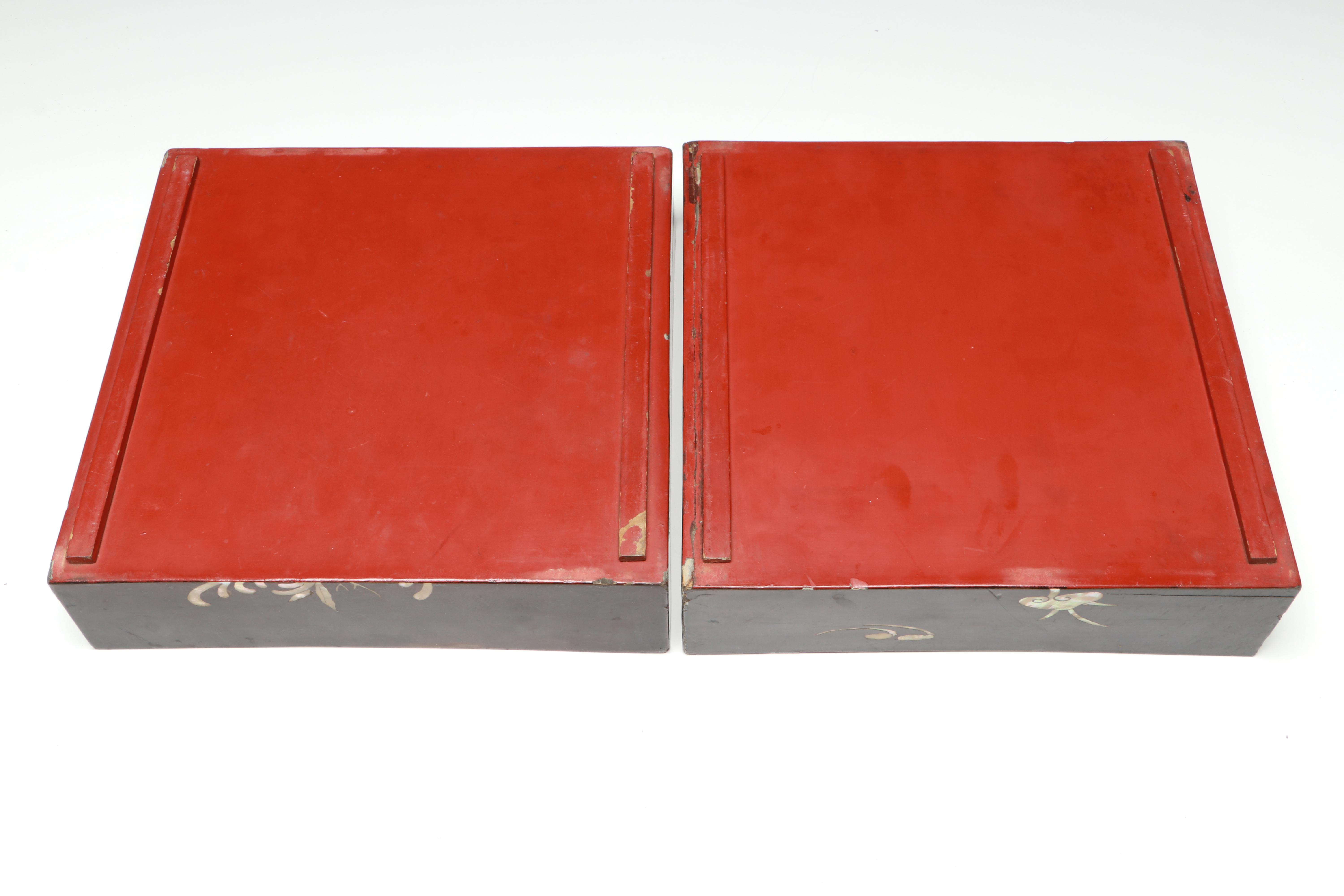 Japanese Mother-of-Pearl Inlaid Jyubako or Tiered Lacquered Wood Bento Box