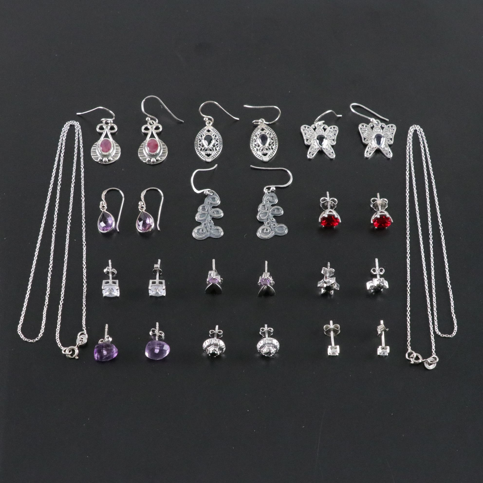 14 Assorted Sterling Silver Earrings and Necklaces