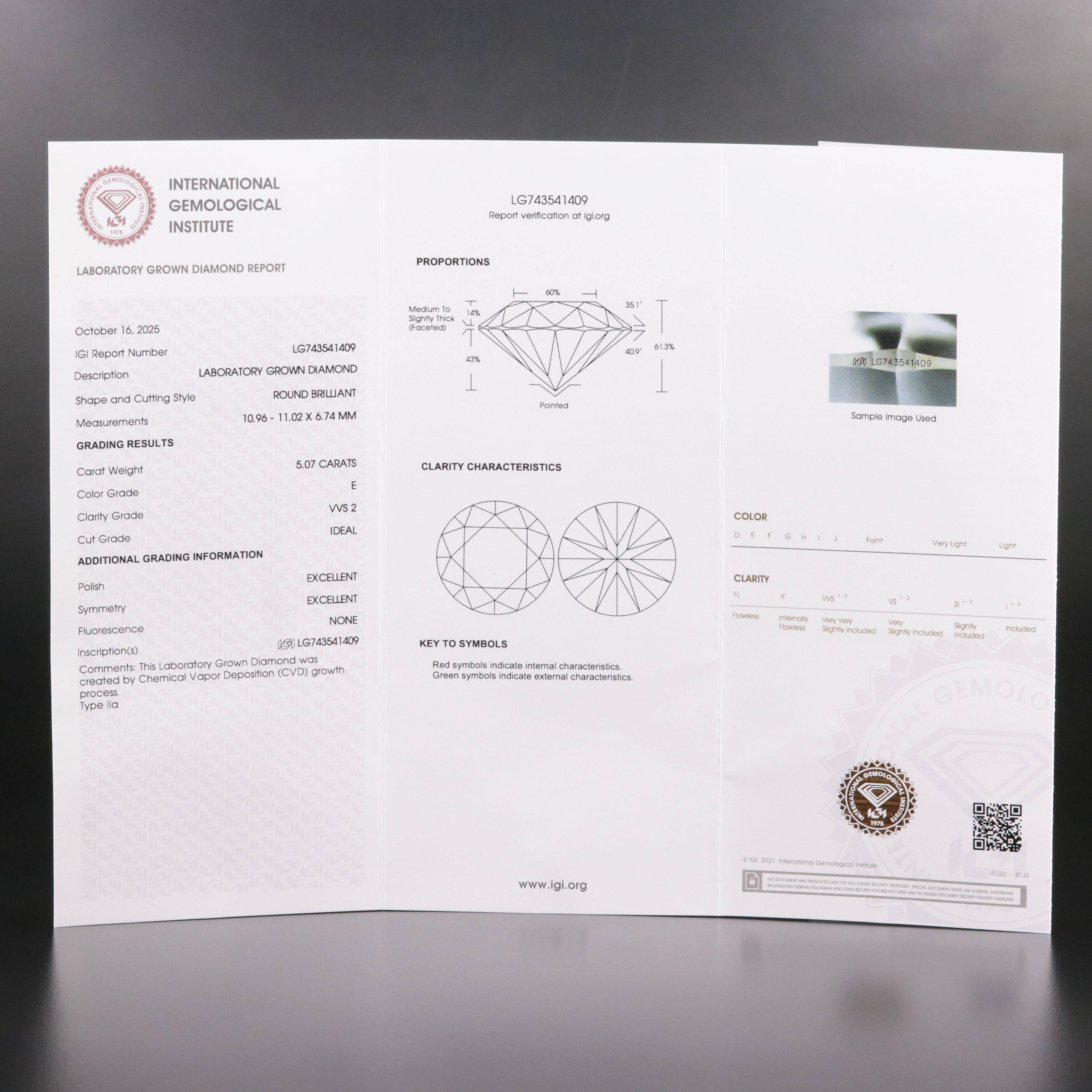 18K 5.07 CT Lab Grown Diamond Solitaire Ring with IGI Report
