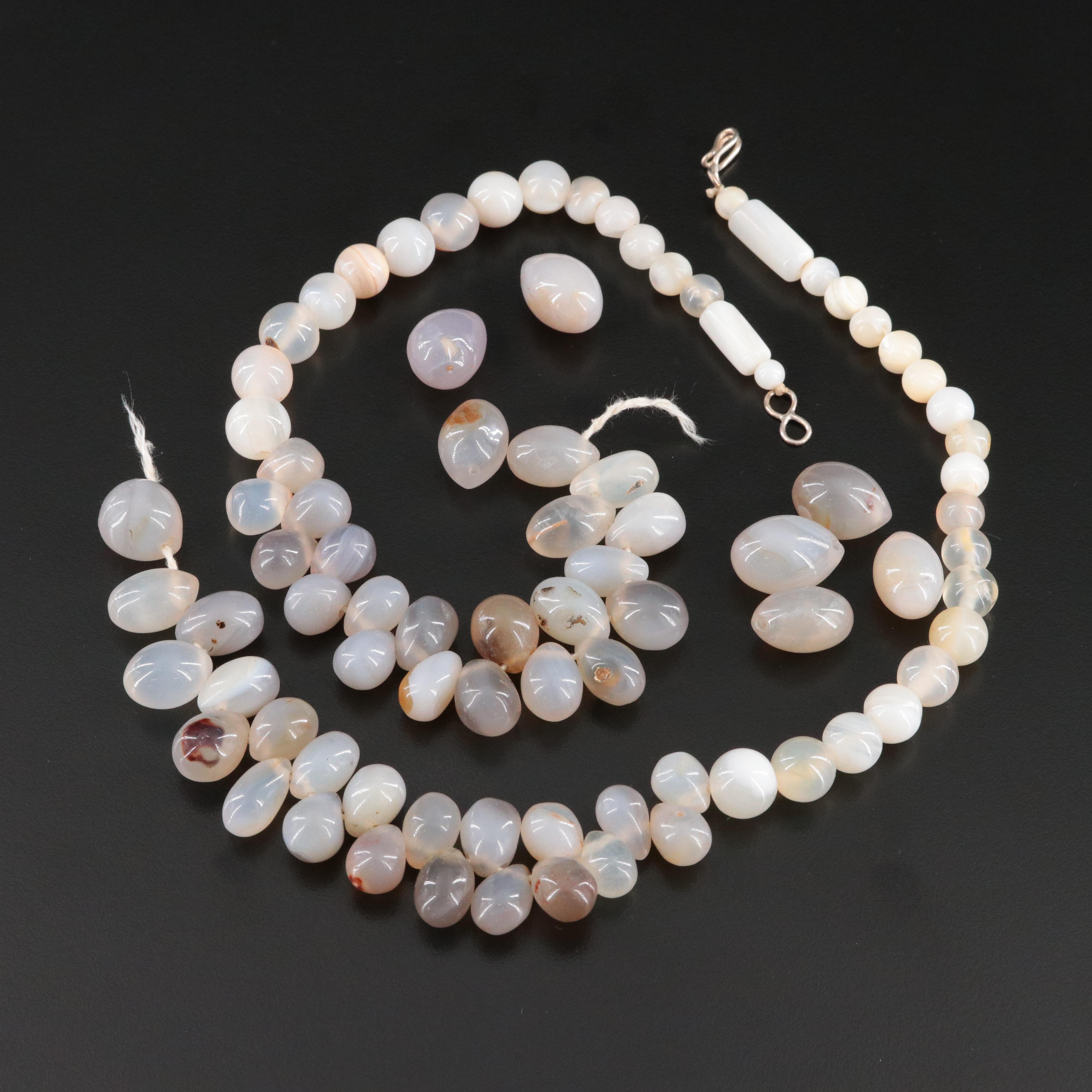 Agate and Mother-of-Pearl Necklace for Repair with Sterling Clasp