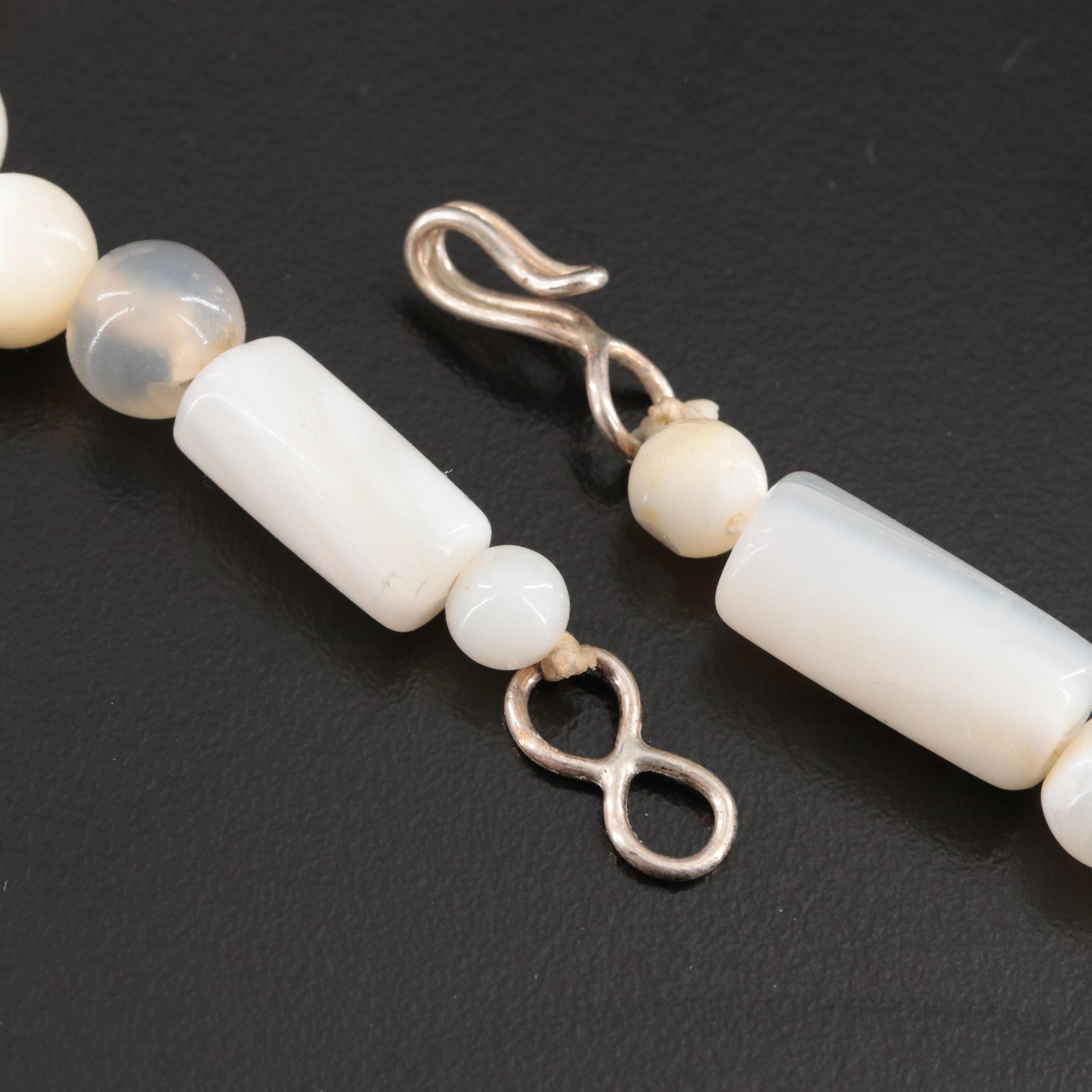 Agate and Mother-of-Pearl Necklace for Repair with Sterling Clasp