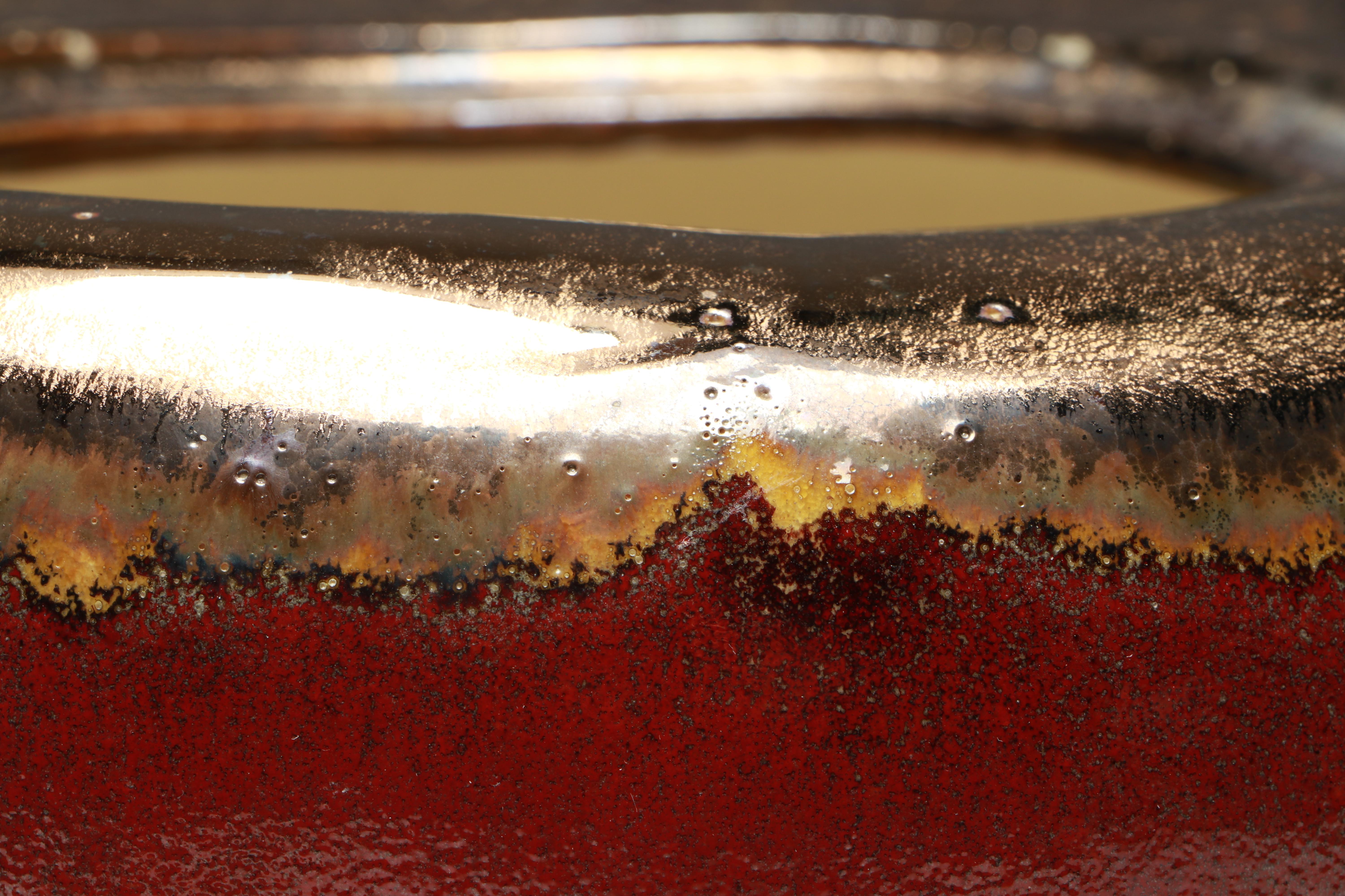 Chinese Metal Handle Bronzed Drip Glaze Melon Jar with Fitted Base