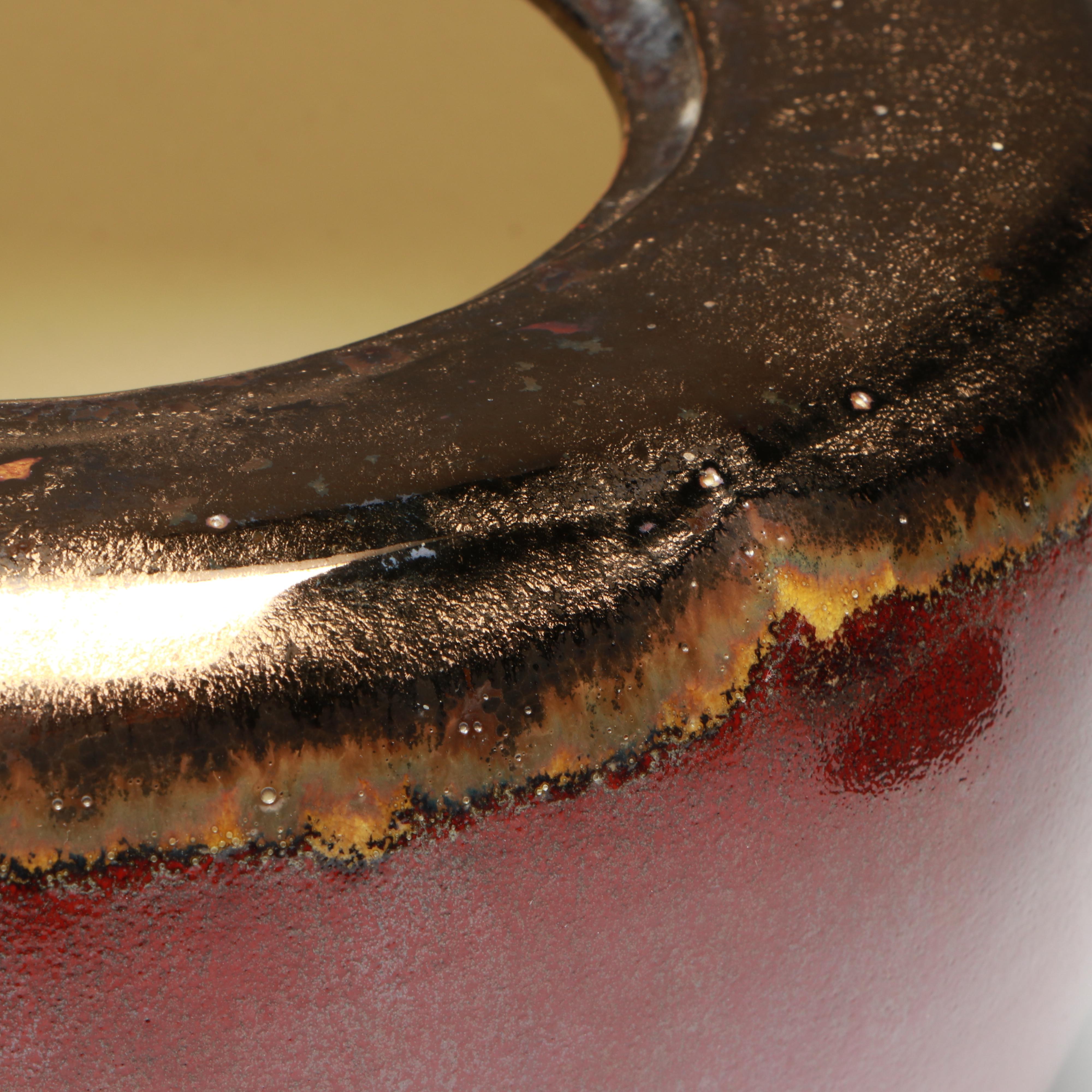 Chinese Metal Handle Bronzed Drip Glaze Melon Jar with Fitted Base