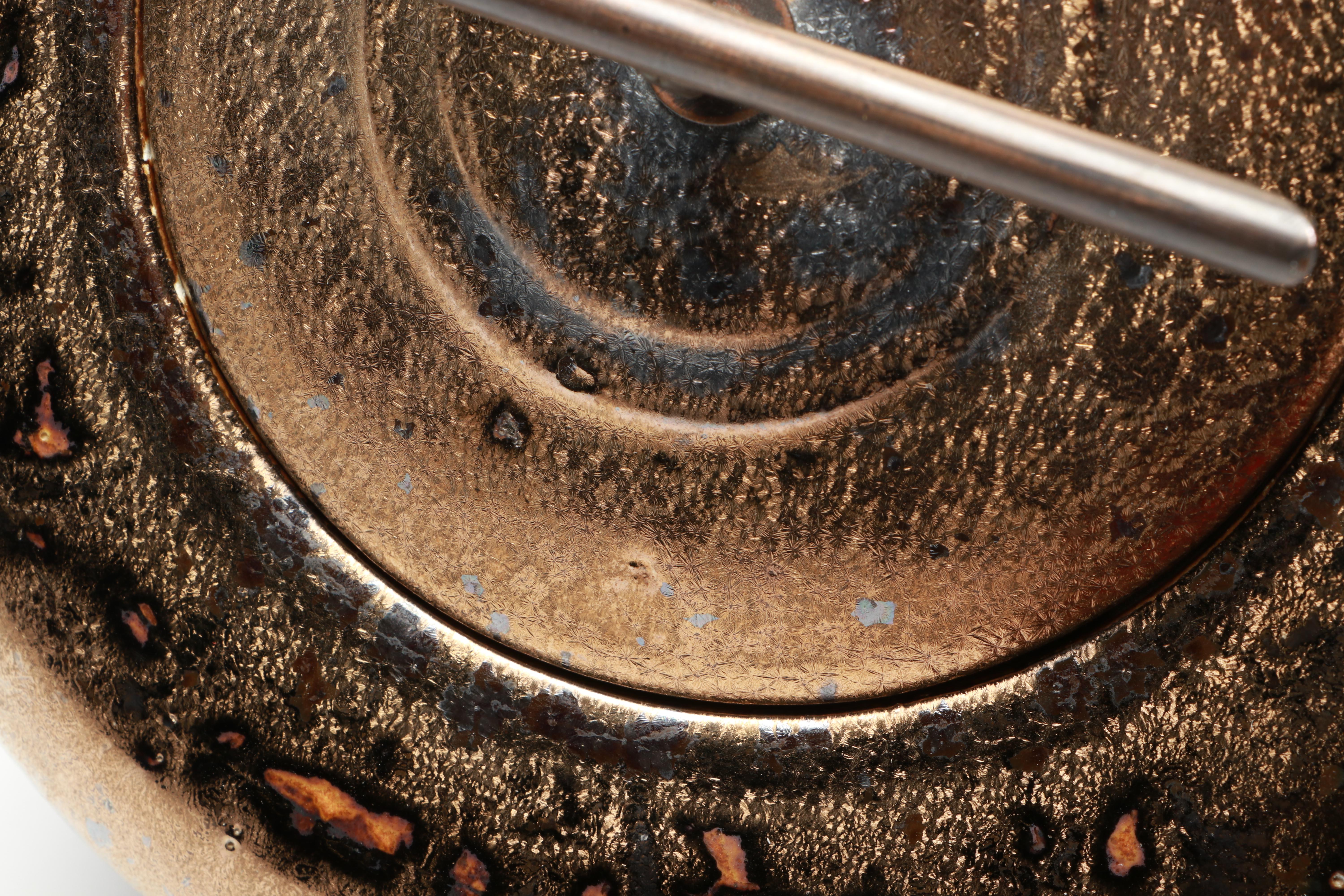 Chinese Metal Handle Bronzed Drip Glaze Melon Jar with Fitted Base