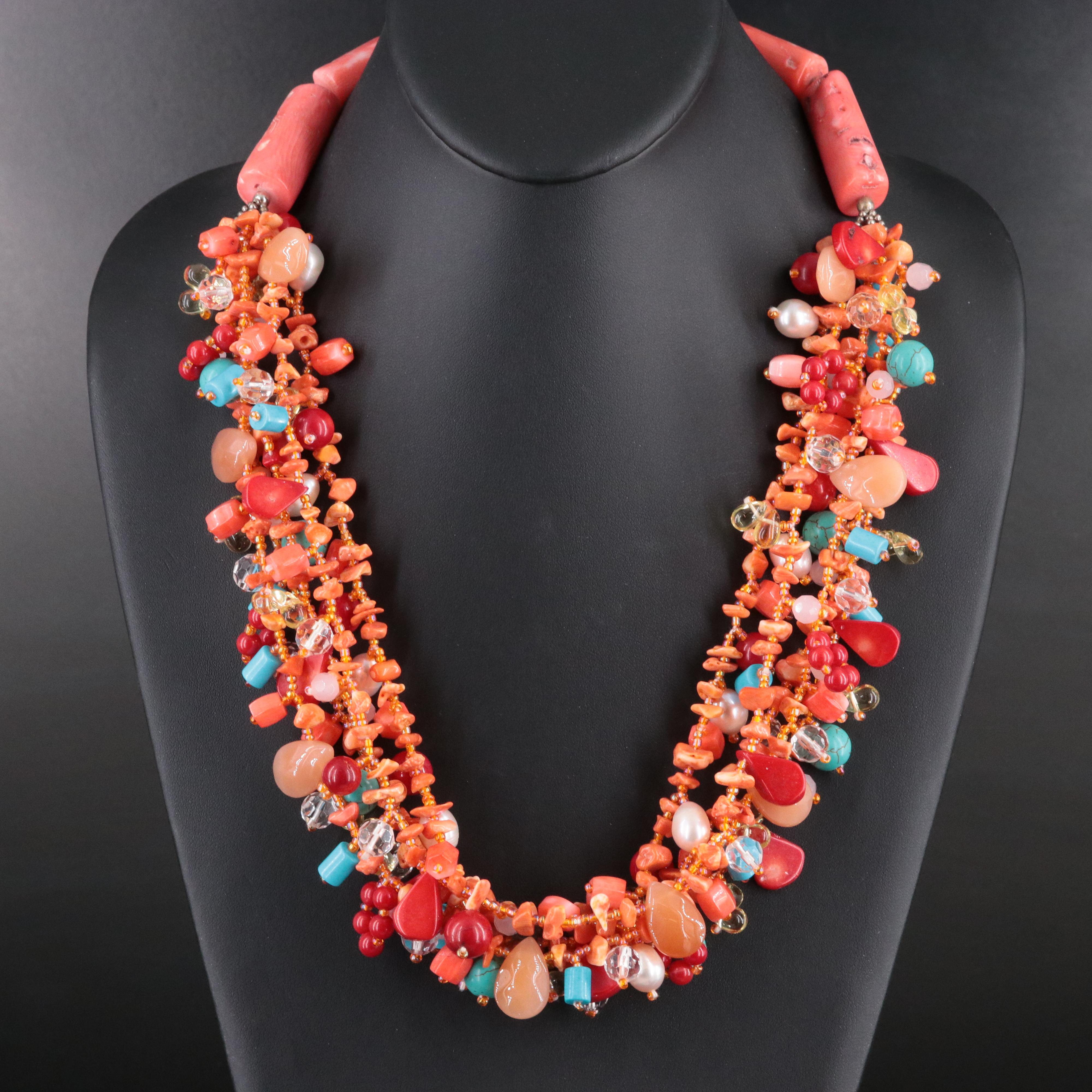 Fourth Daughter Coral, Pearl and Gemstone Necklace with Sterling Clasp