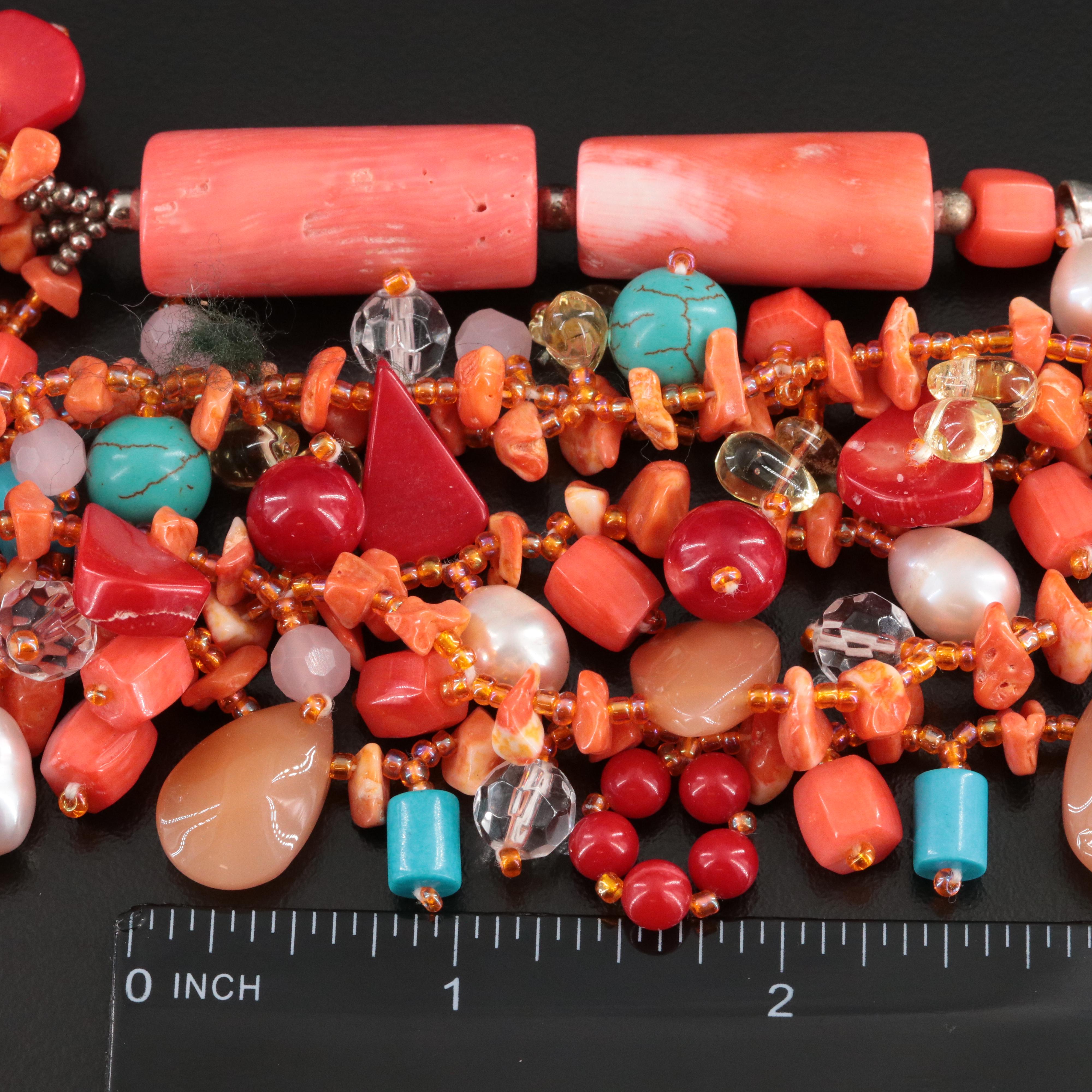 Fourth Daughter Coral, Pearl and Gemstone Necklace with Sterling Clasp