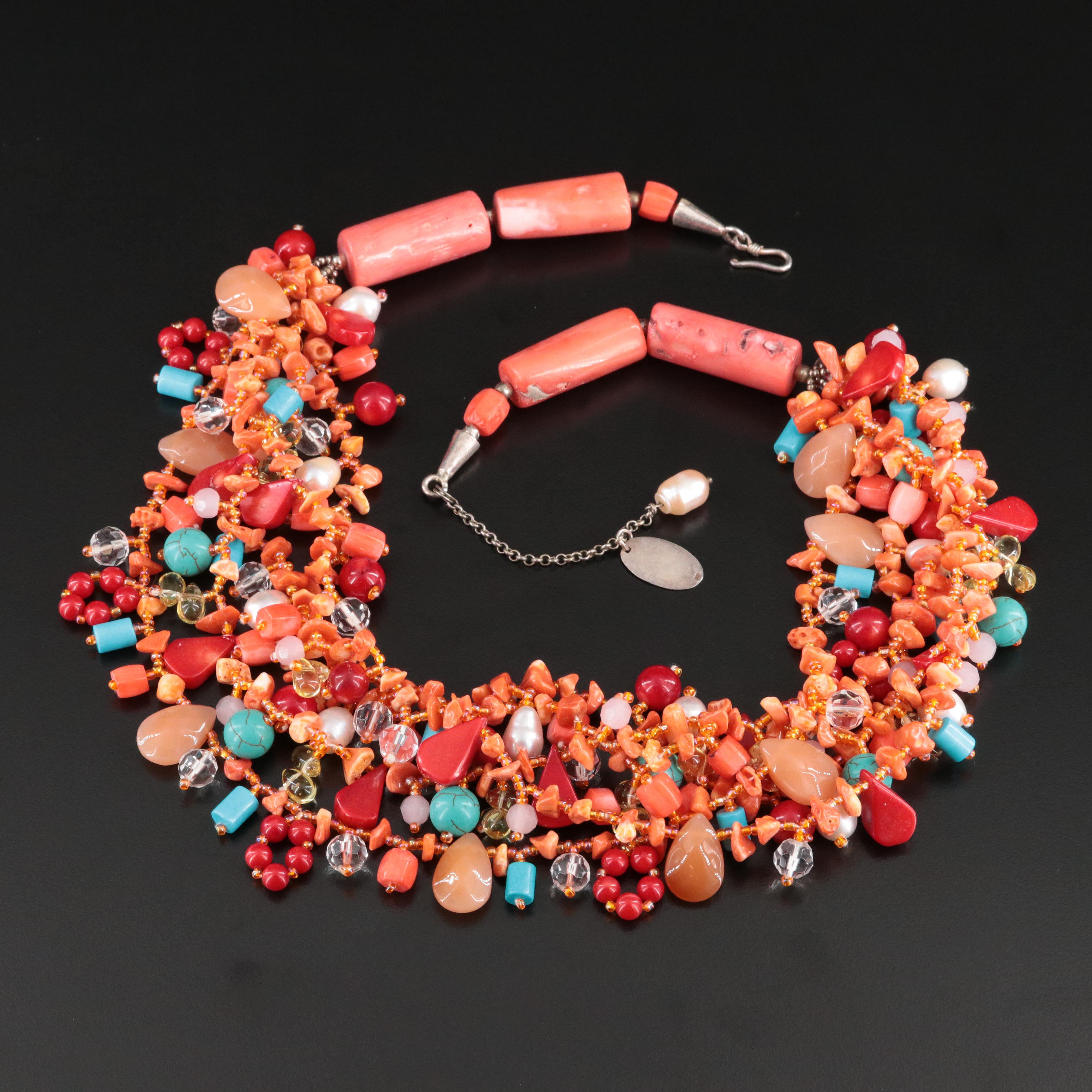 Fourth Daughter Coral, Pearl and Gemstone Necklace with Sterling Clasp