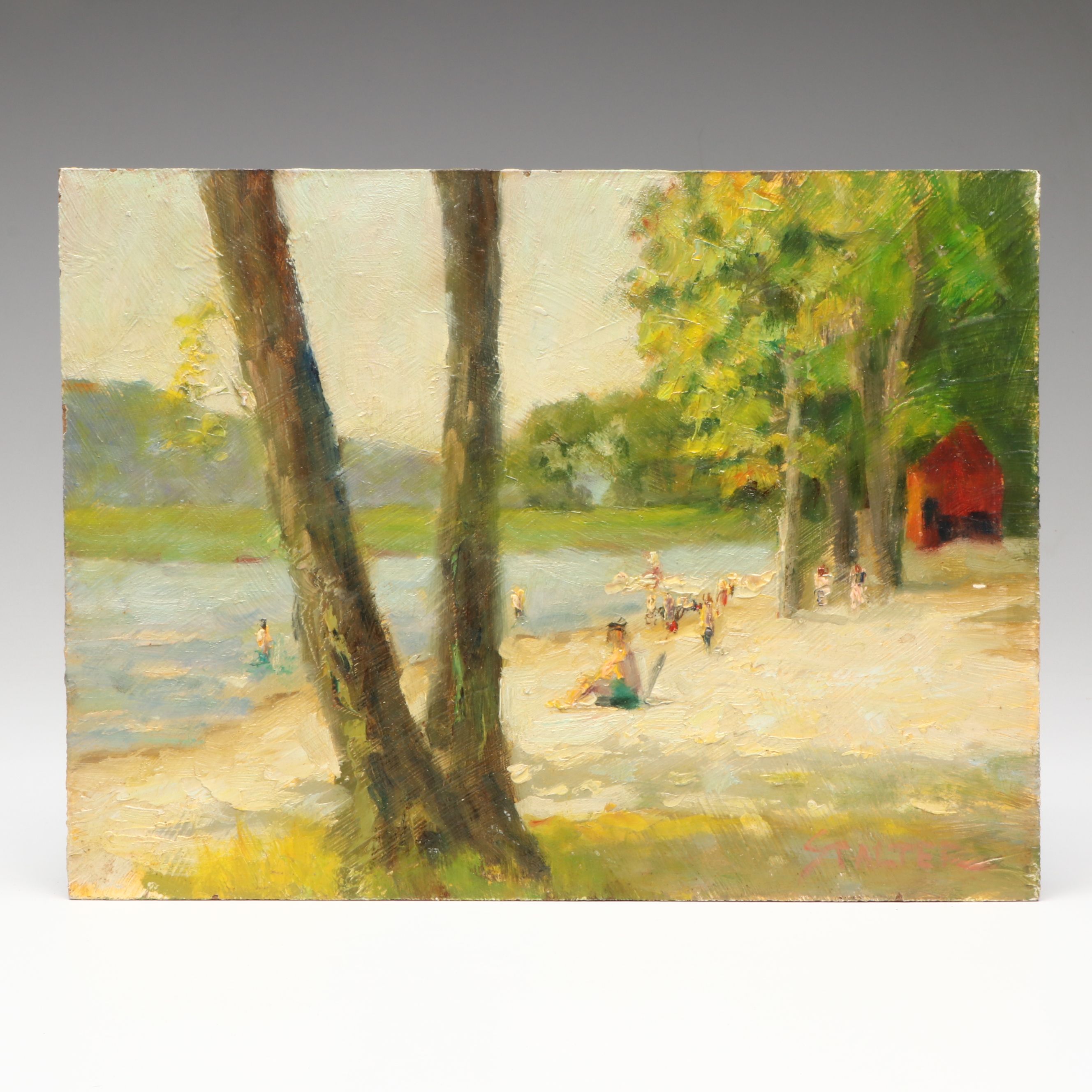 Richard Stalter Impressionist Lakeside Landscape Oil Painting