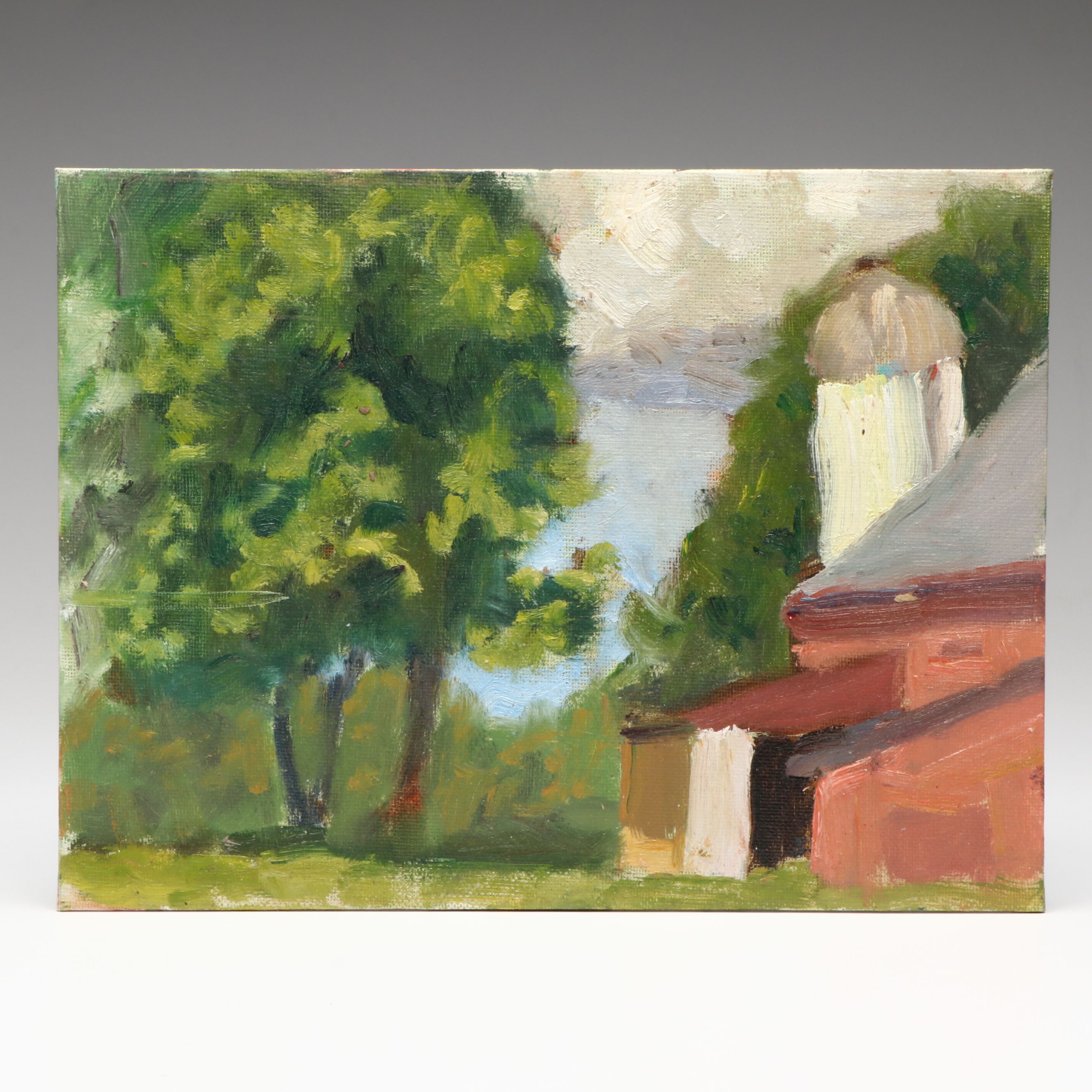Richard Stalter Plein Air Landscape Oil Painting with Red Barn