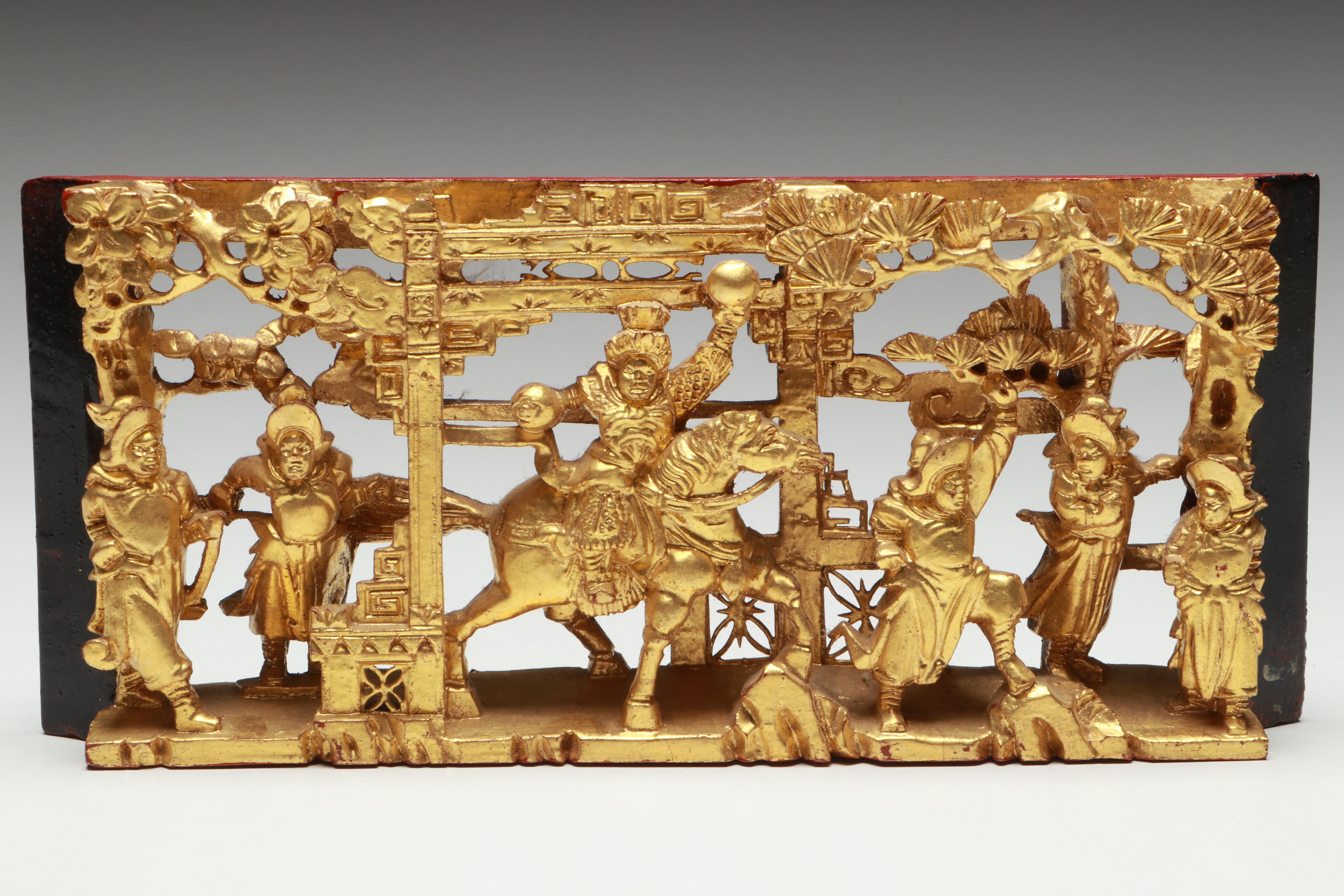 Chinese Chaozhou Hand-Carved Gilt Wood Plaques