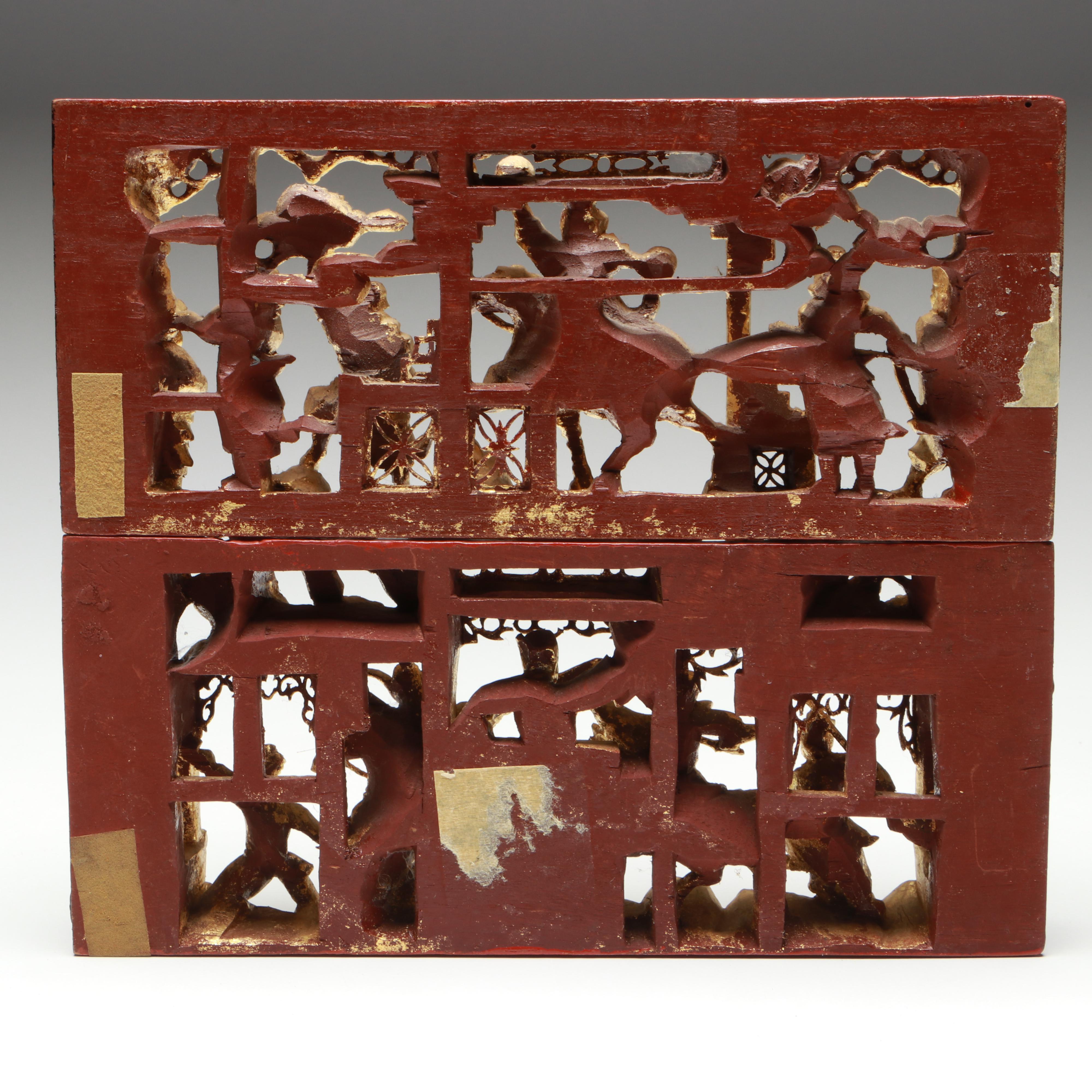 Chinese Chaozhou Hand-Carved Gilt Wood Plaques