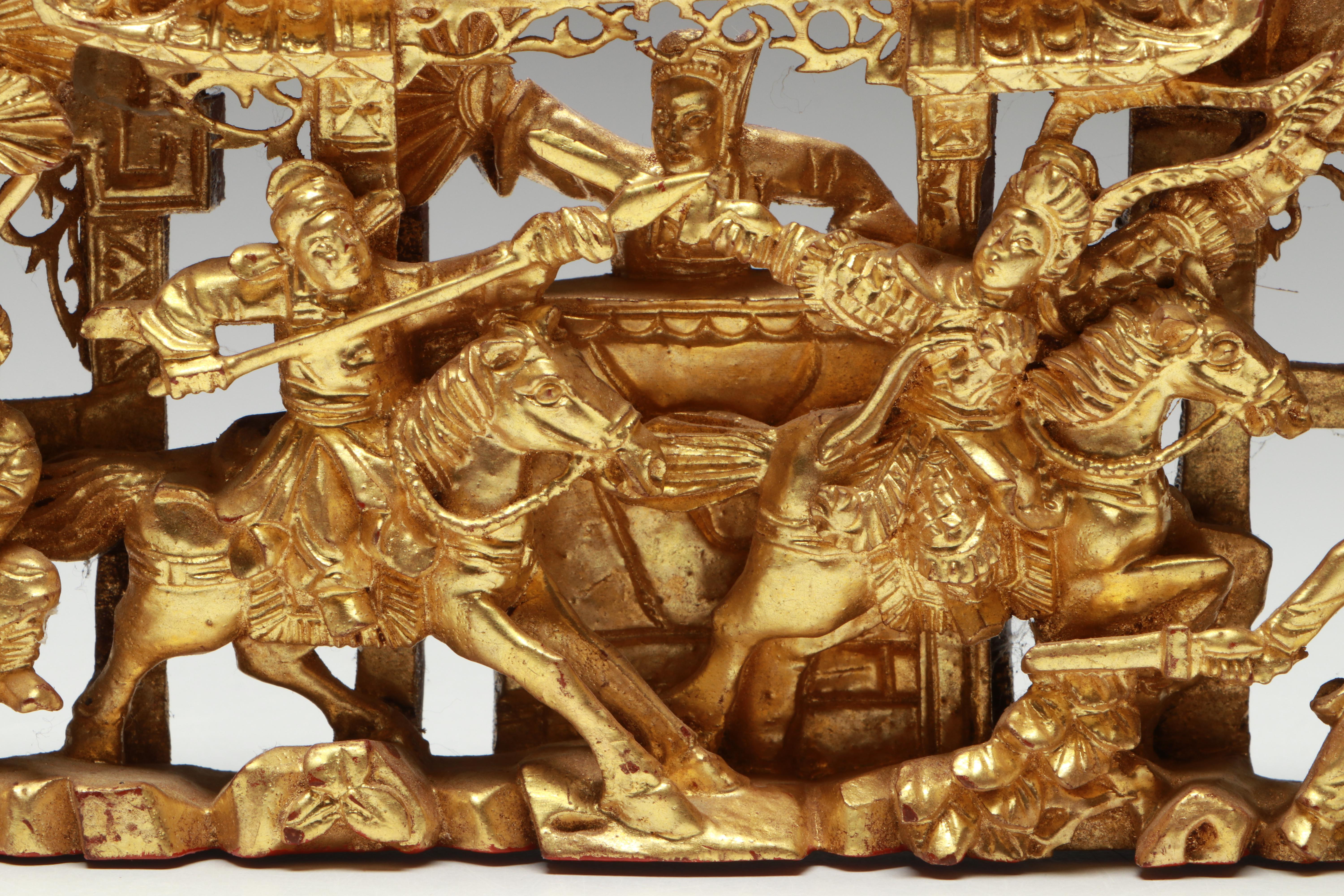 Chinese Chaozhou Hand-Carved Gilt Wood Plaques