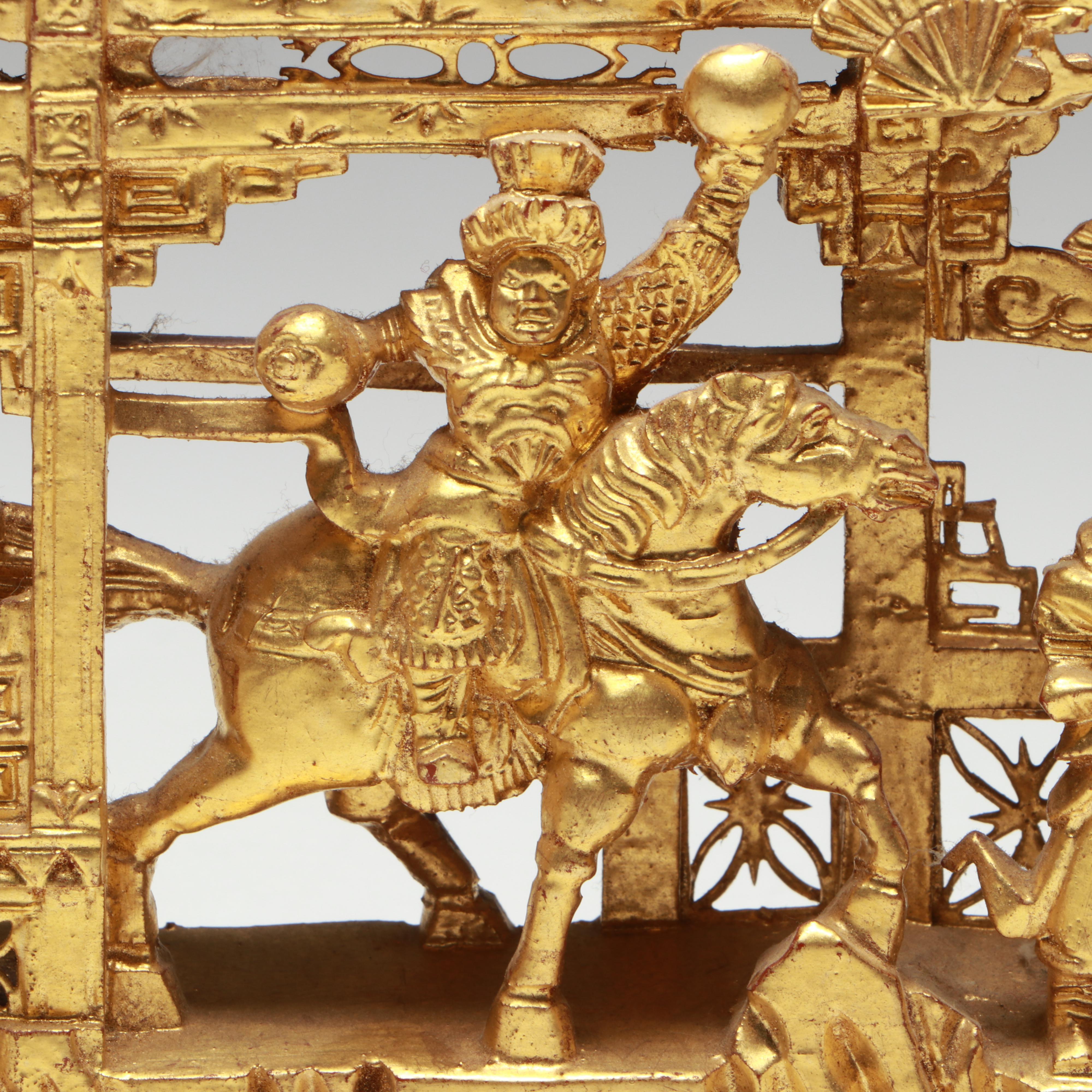 Chinese Chaozhou Hand-Carved Gilt Wood Plaques