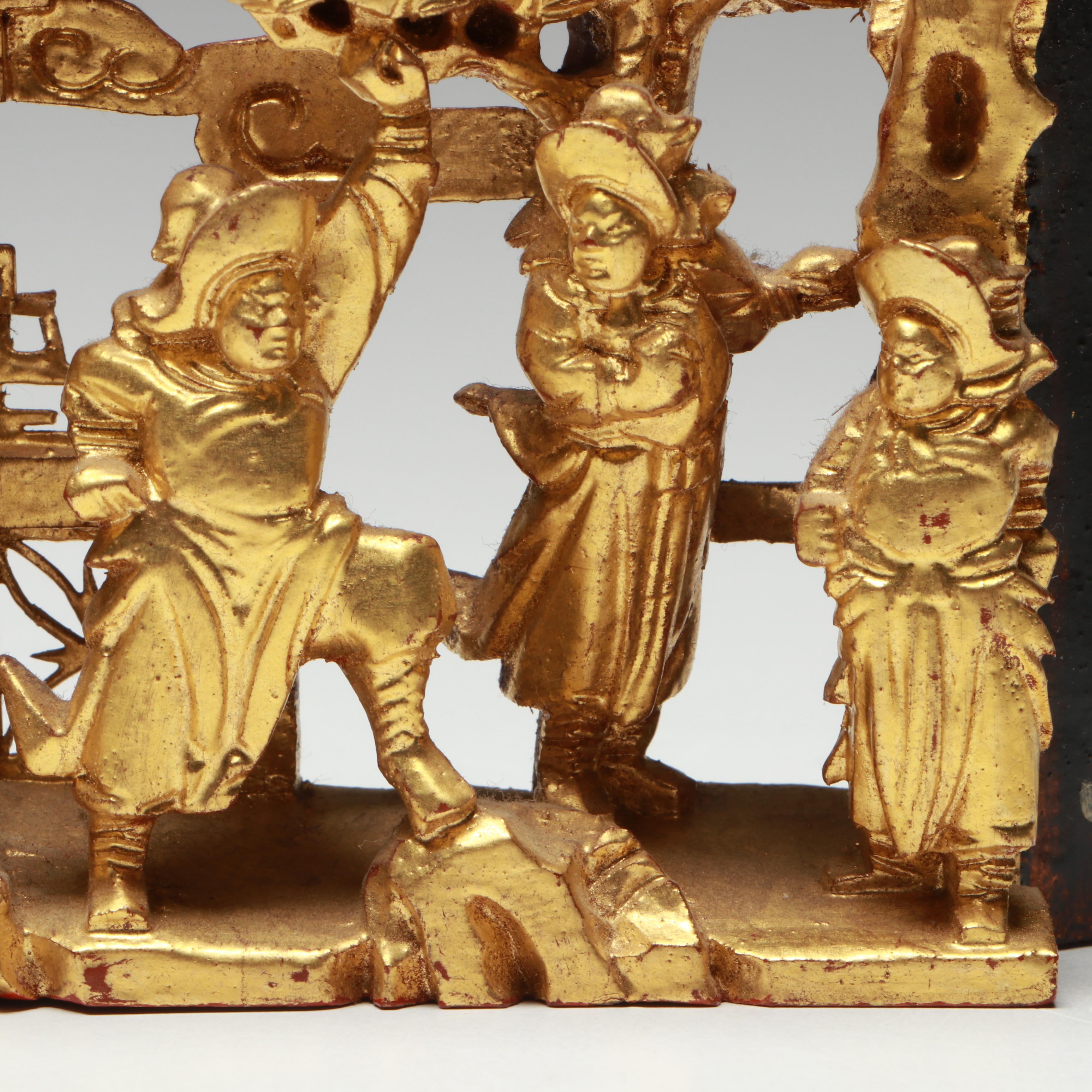 Chinese Chaozhou Hand-Carved Gilt Wood Plaques