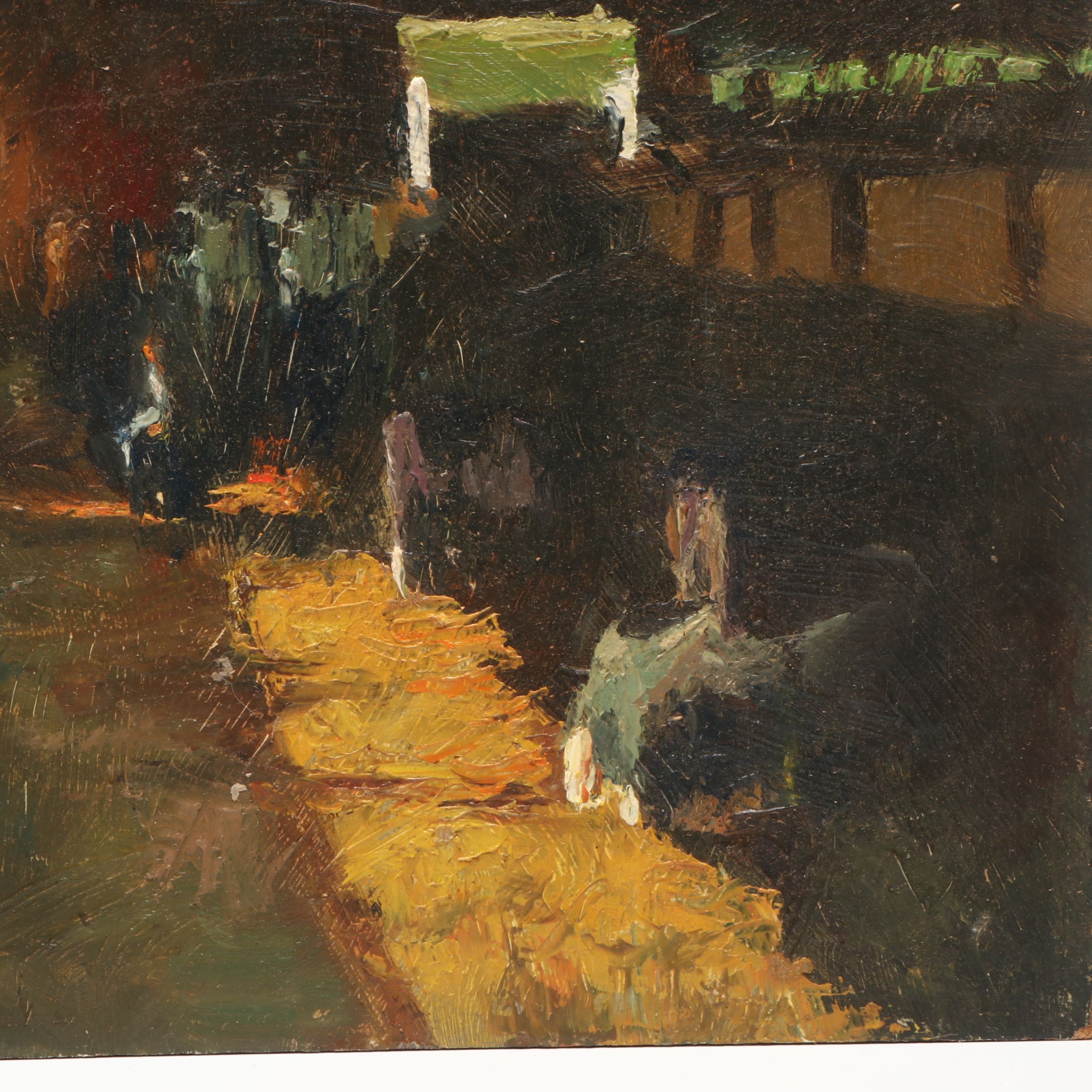 Richard Stalter Impressionist Oil Painting of Cow Barn Interior