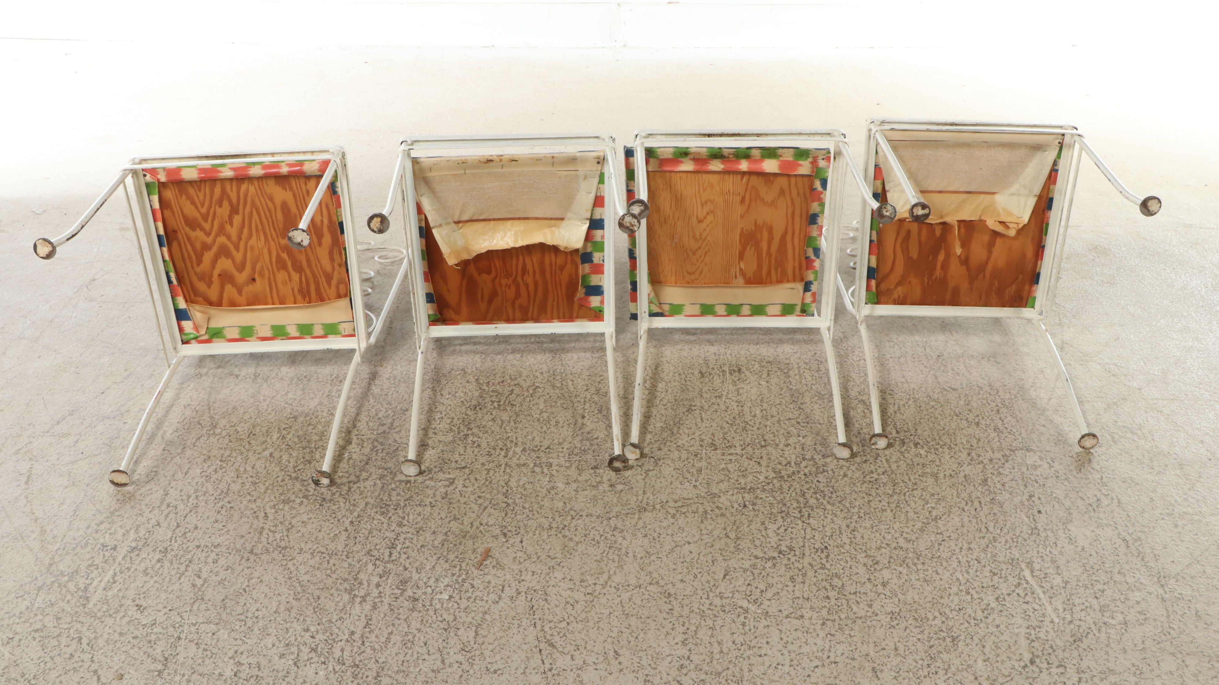 Five Piece Mid Century Modern Style Metal Patio Dining Set with Glass Top Table