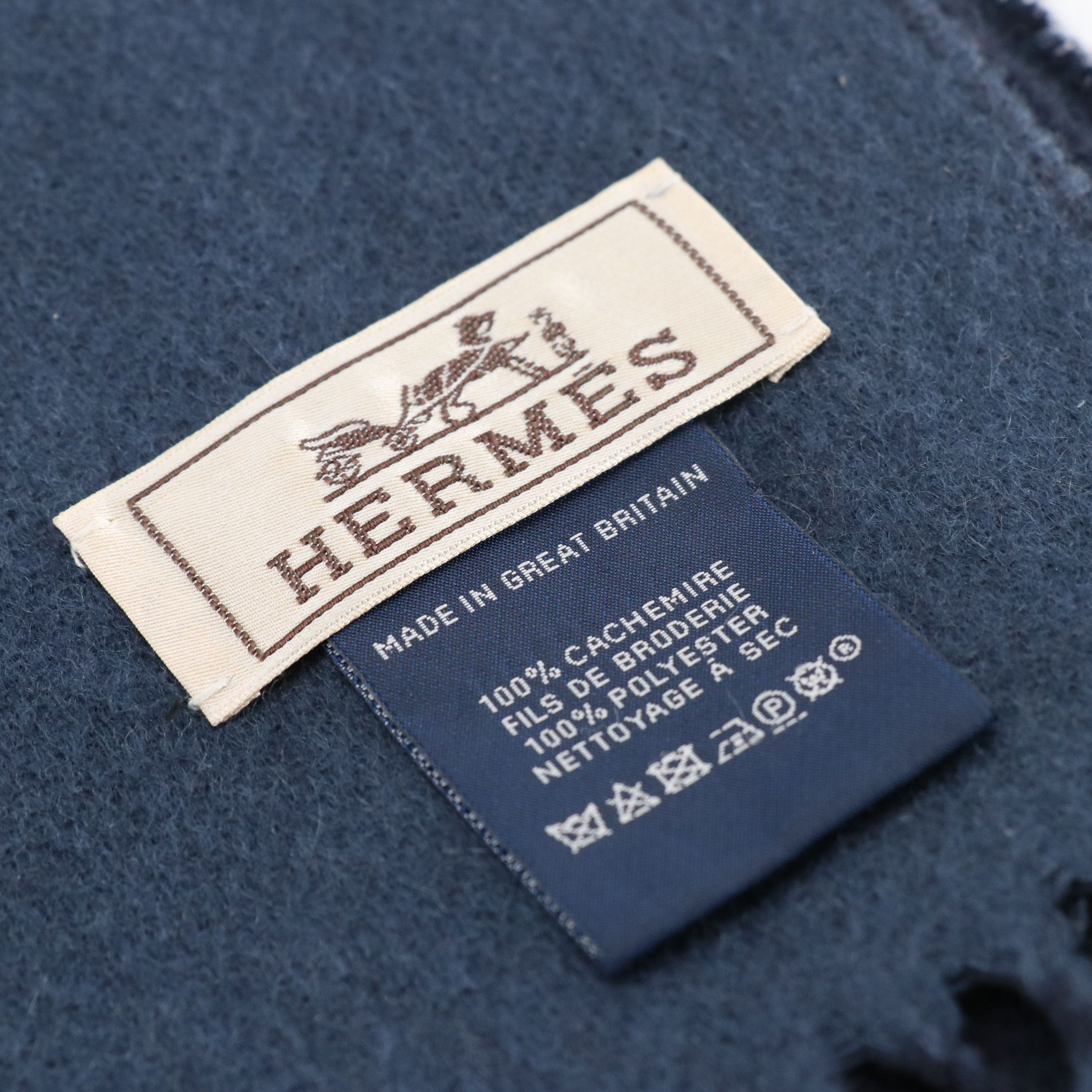 Hermès "Recto-Verso Maillons Colores" Blue Cashmere Fringe Scarf