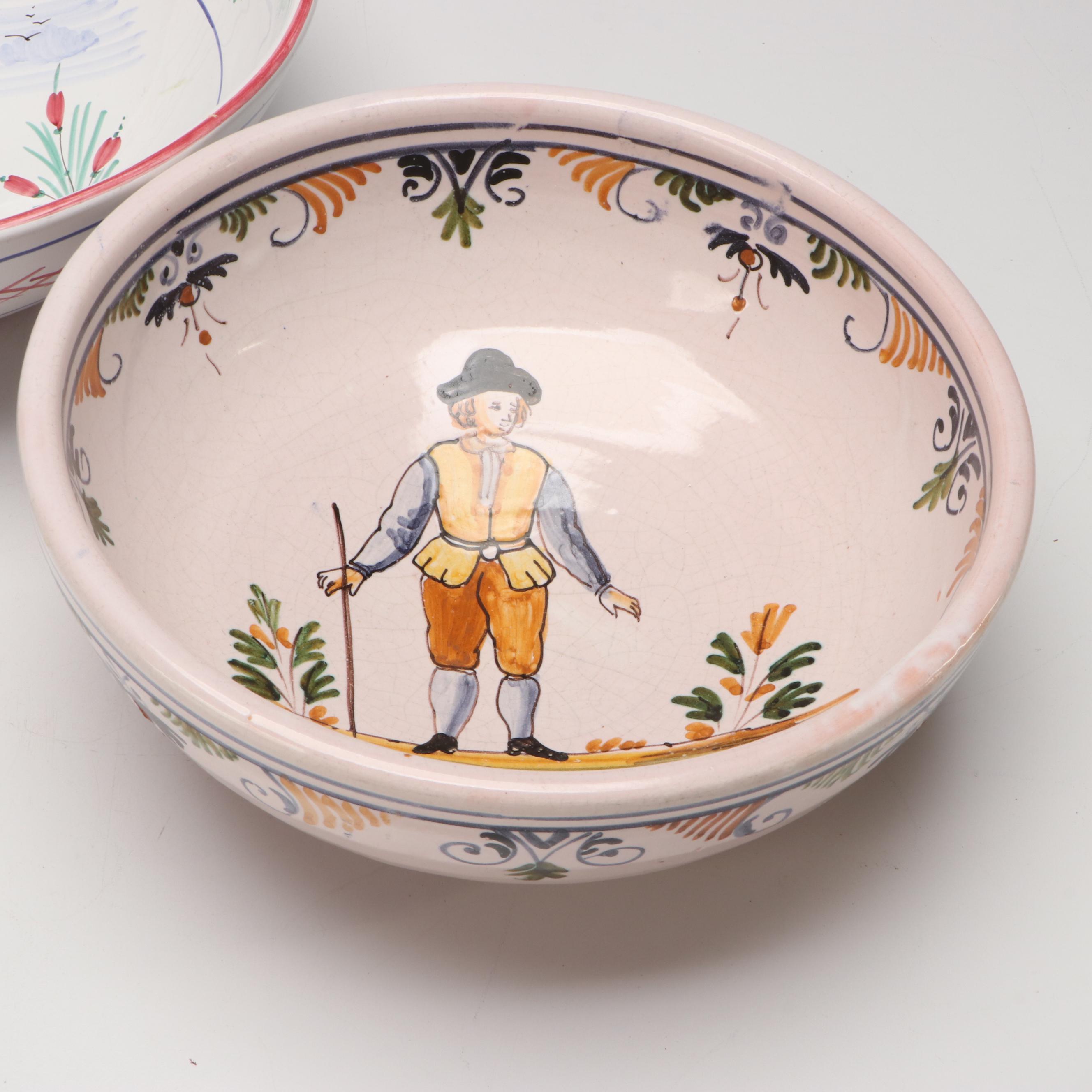 Quimper Style and Ceramiche Sberna Ceramic Folk Art Bowls