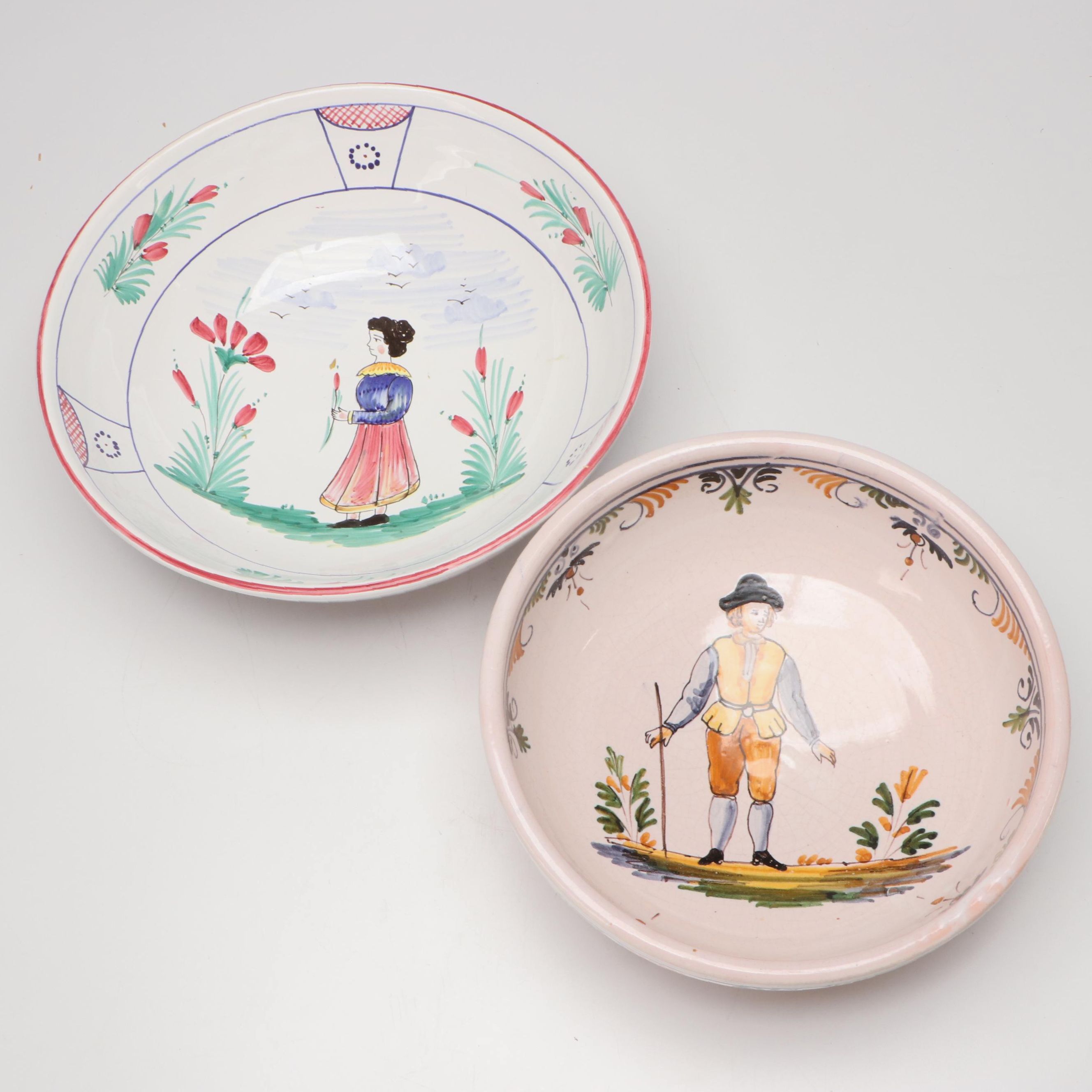 Quimper Style and Ceramiche Sberna Ceramic Folk Art Bowls
