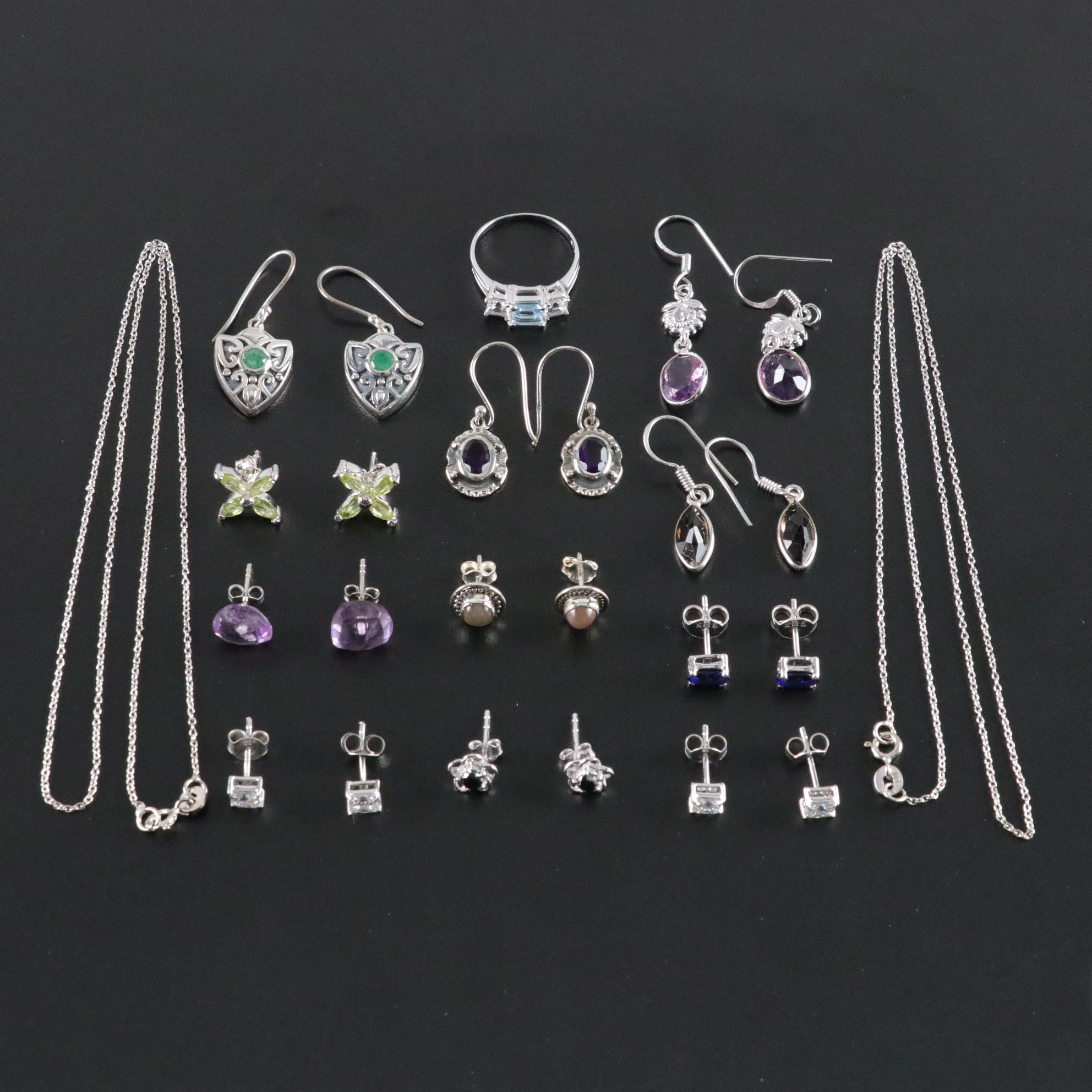 14 Assorted Sterling Silver Rings, Necklaces and Earrings