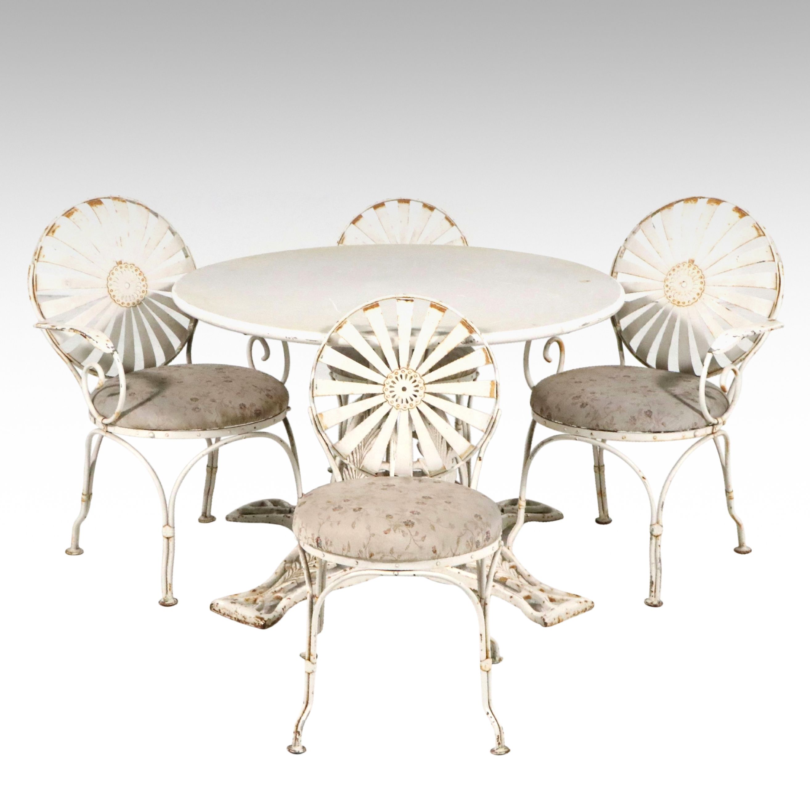 Five Piece Metal Patio Dining Set with Francois Carre Sunburst Style Chairs