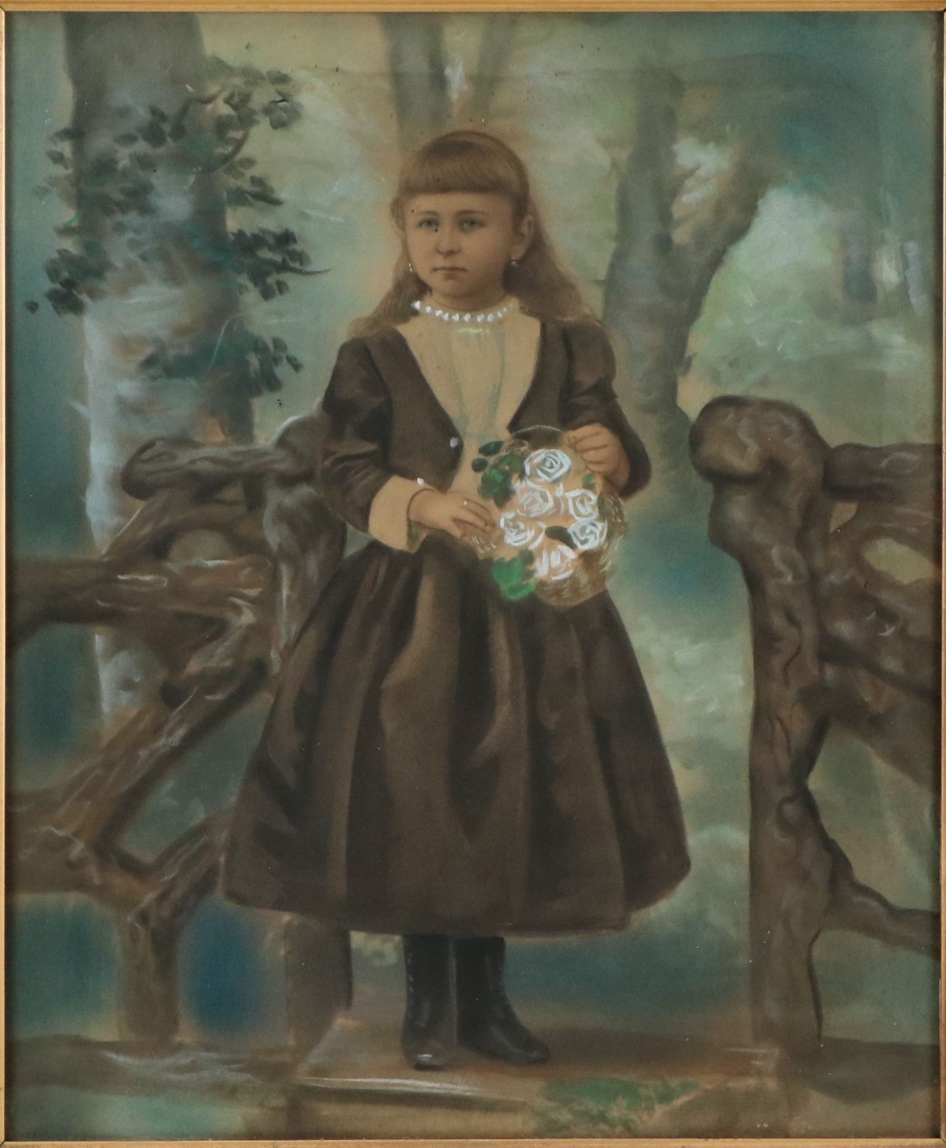 Portrait Chalk Pastel Drawing of Young Girl in Wooded Scene