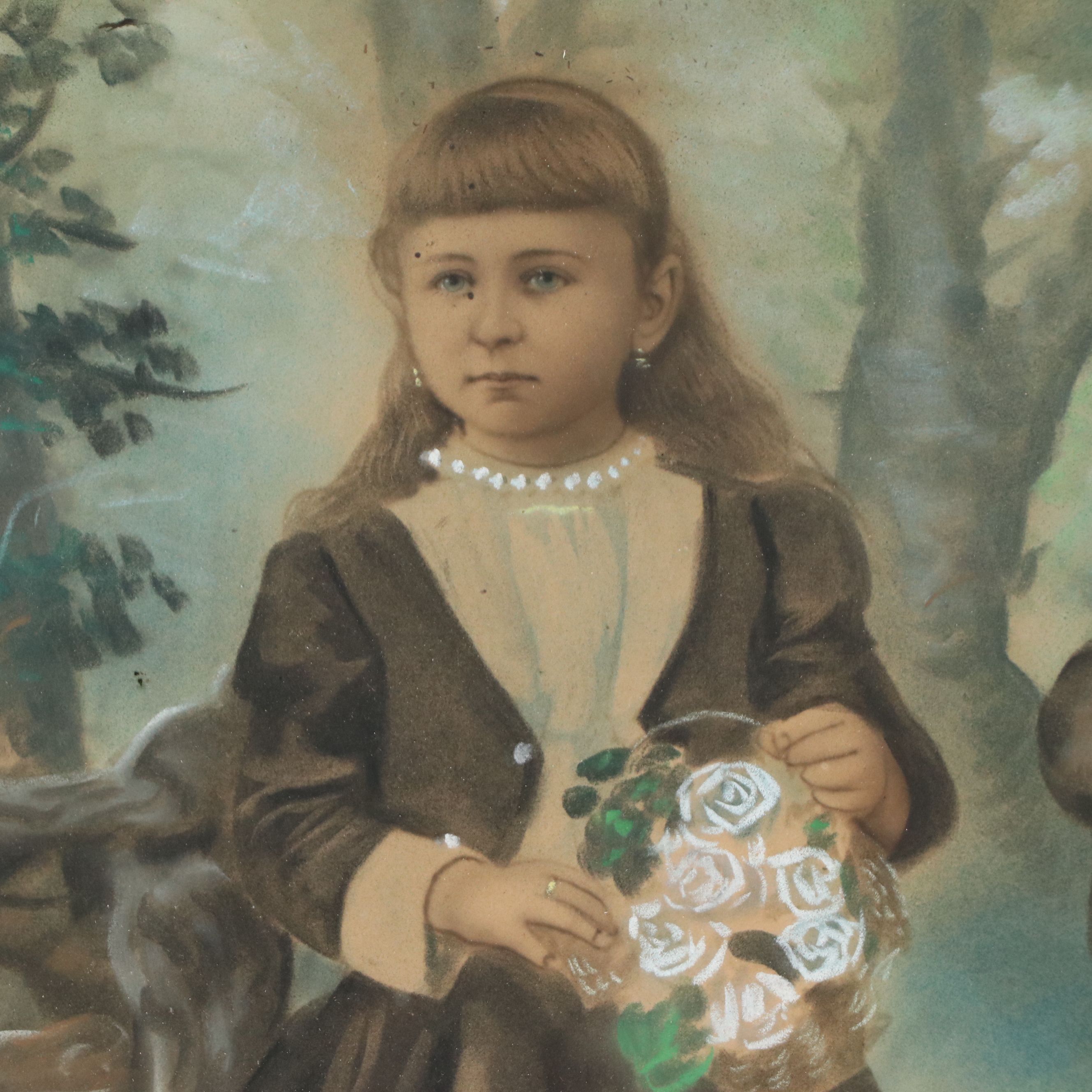 Portrait Chalk Pastel Drawing of Young Girl in Wooded Scene