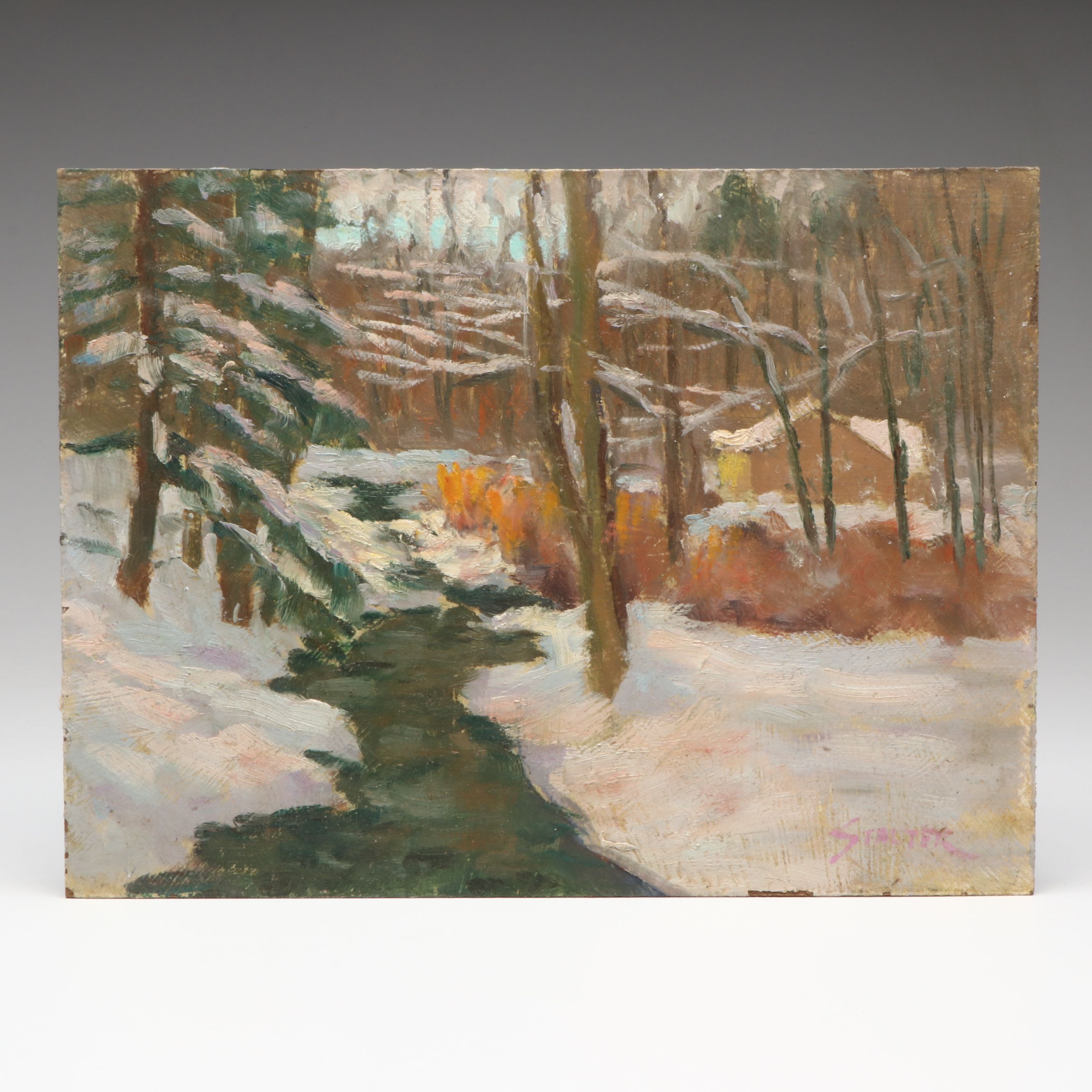 Richard Stalter Winter New England Landscape Oil Painting