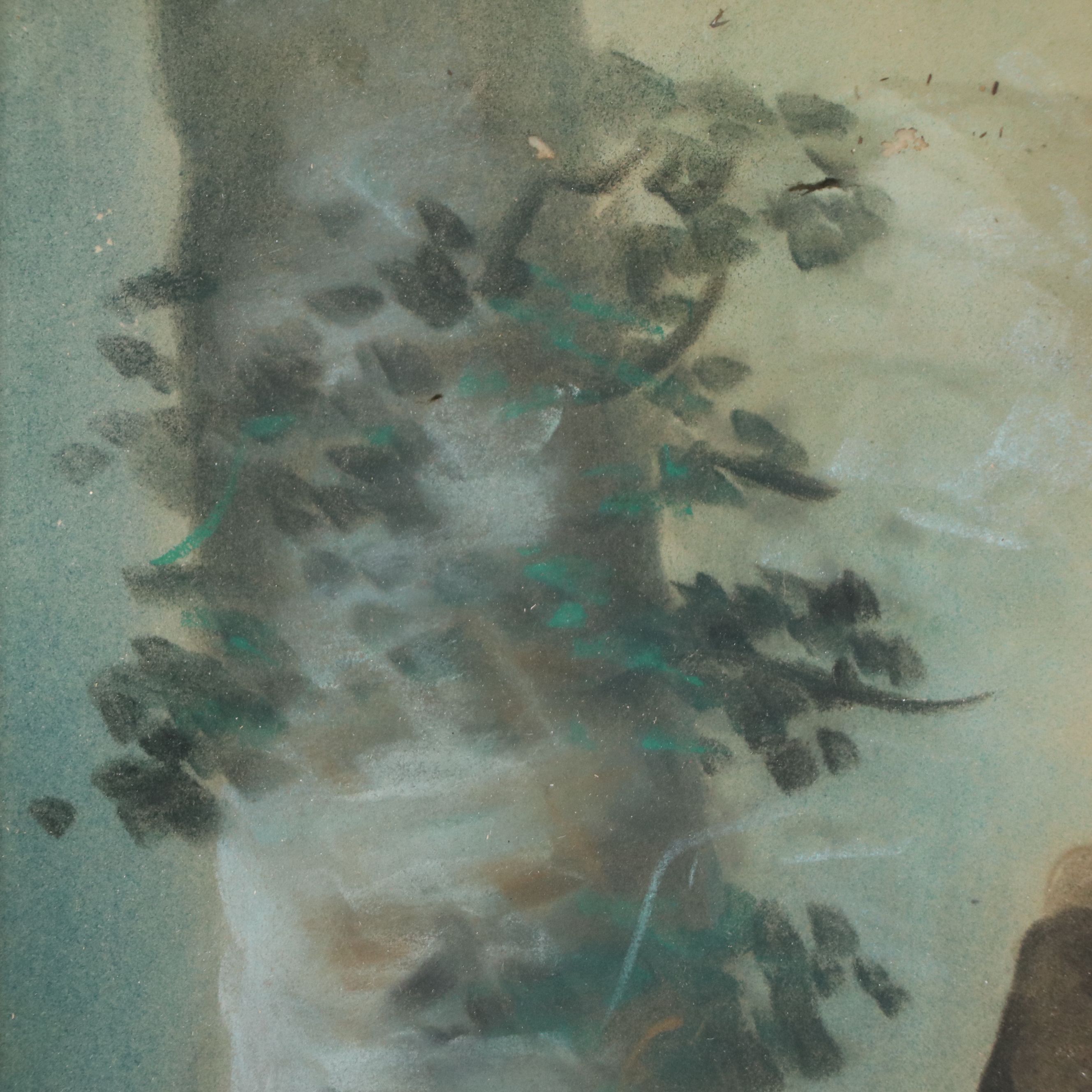 Portrait Chalk Pastel Drawing of Young Girl in Wooded Scene