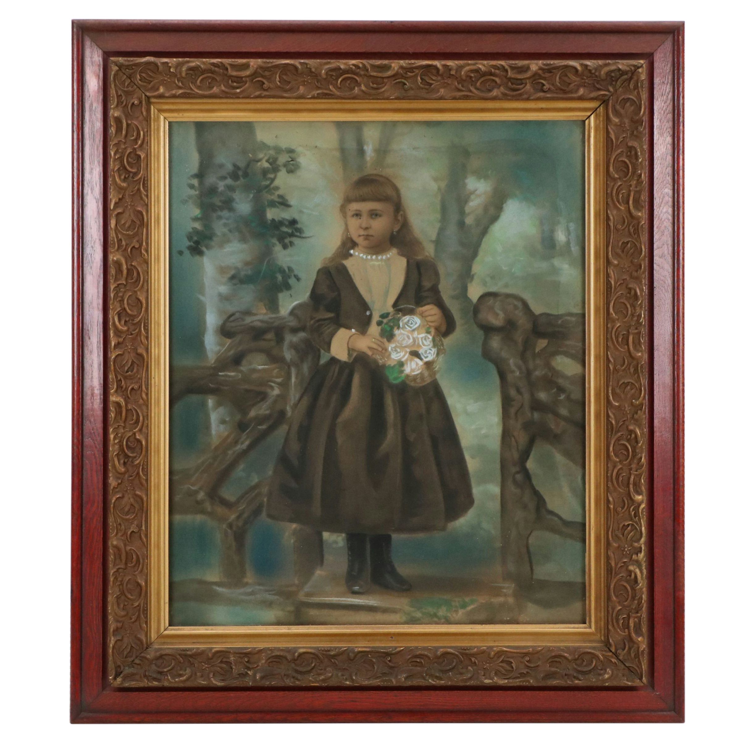 Portrait Chalk Pastel Drawing of Young Girl in Wooded Scene