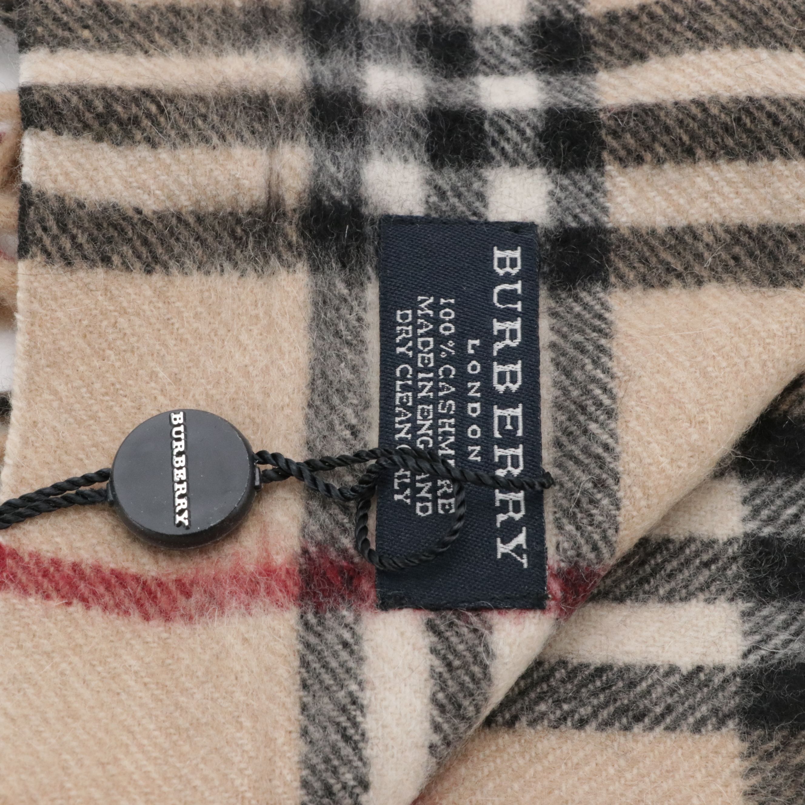 Burberry London Double-Fringe Happy Scarf in Check Cashmere with Tag