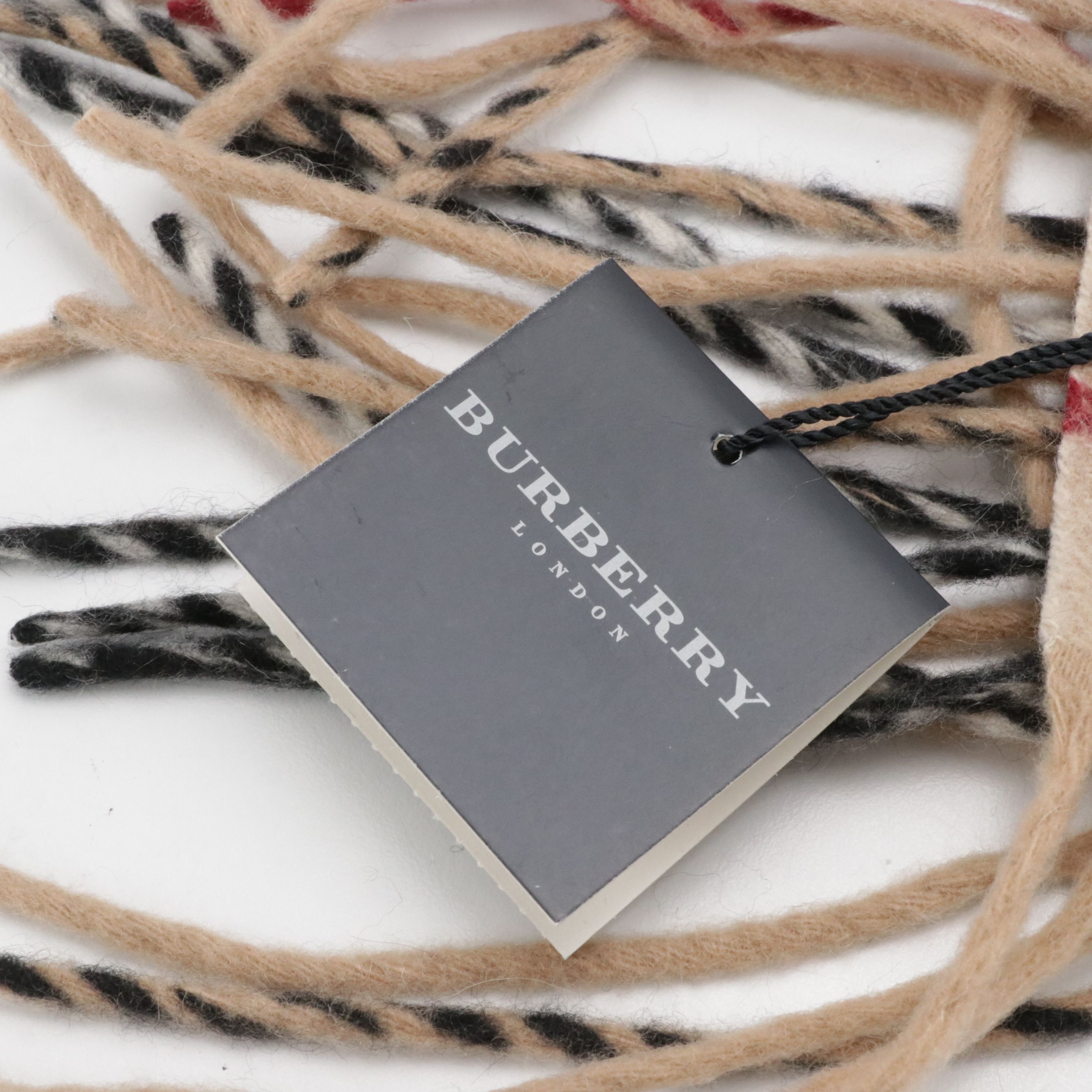 Burberry London Double-Fringe Happy Scarf in Check Cashmere with Tag