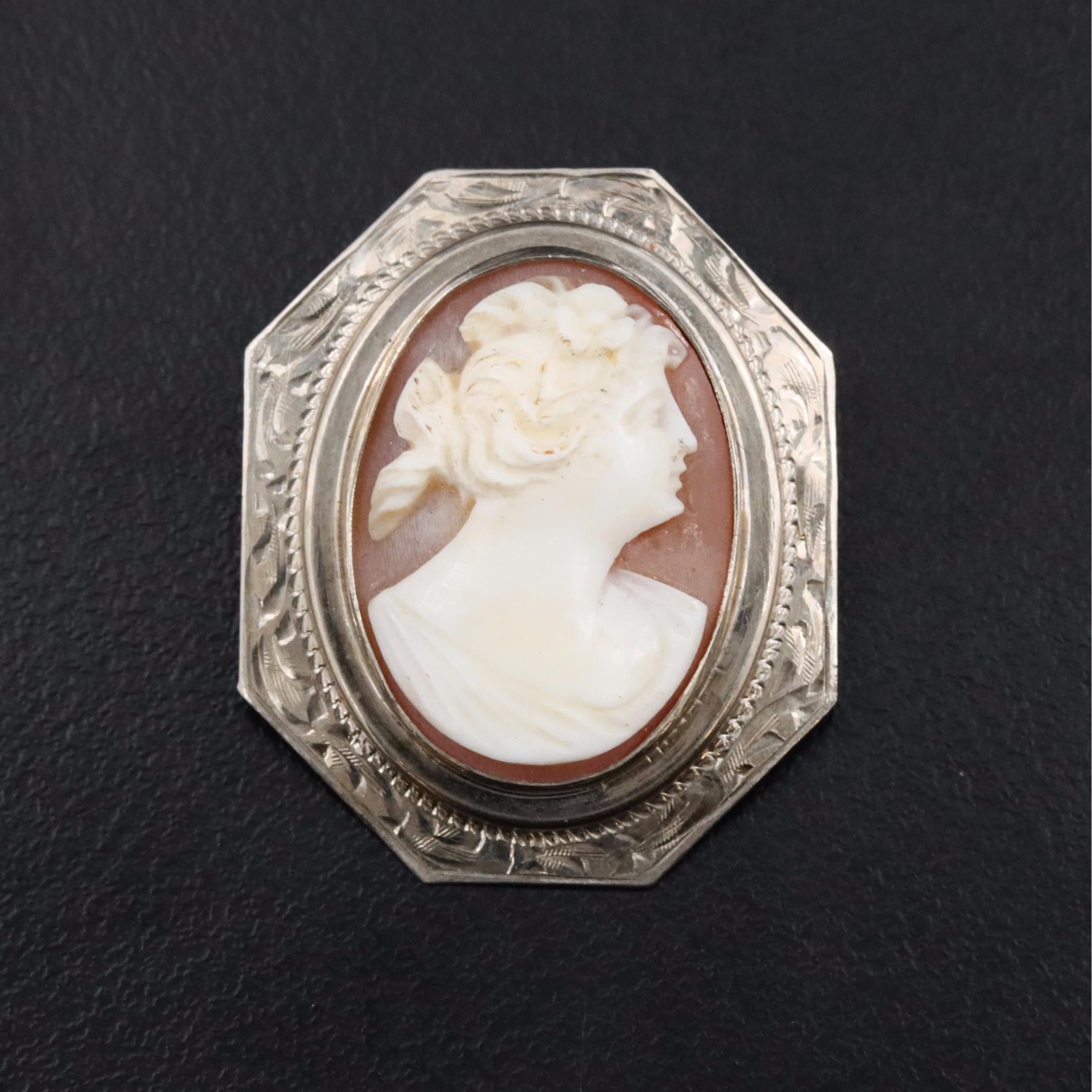 Vintage 10K Shell Cameo Brooch