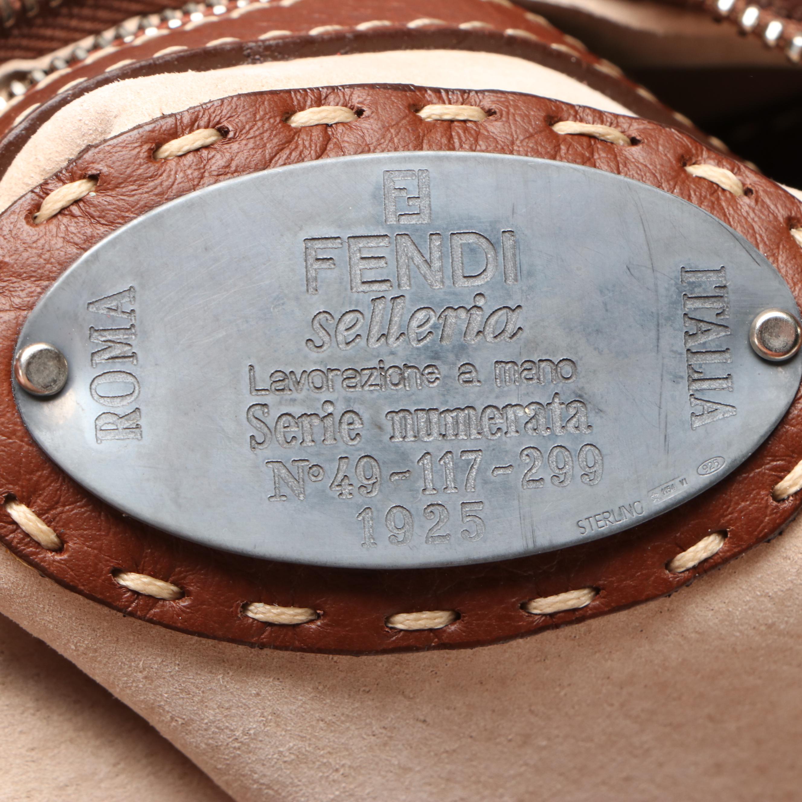 Fendi Semitracolla Selleria Hobo Bag in Brown Italian Pebbled Leather