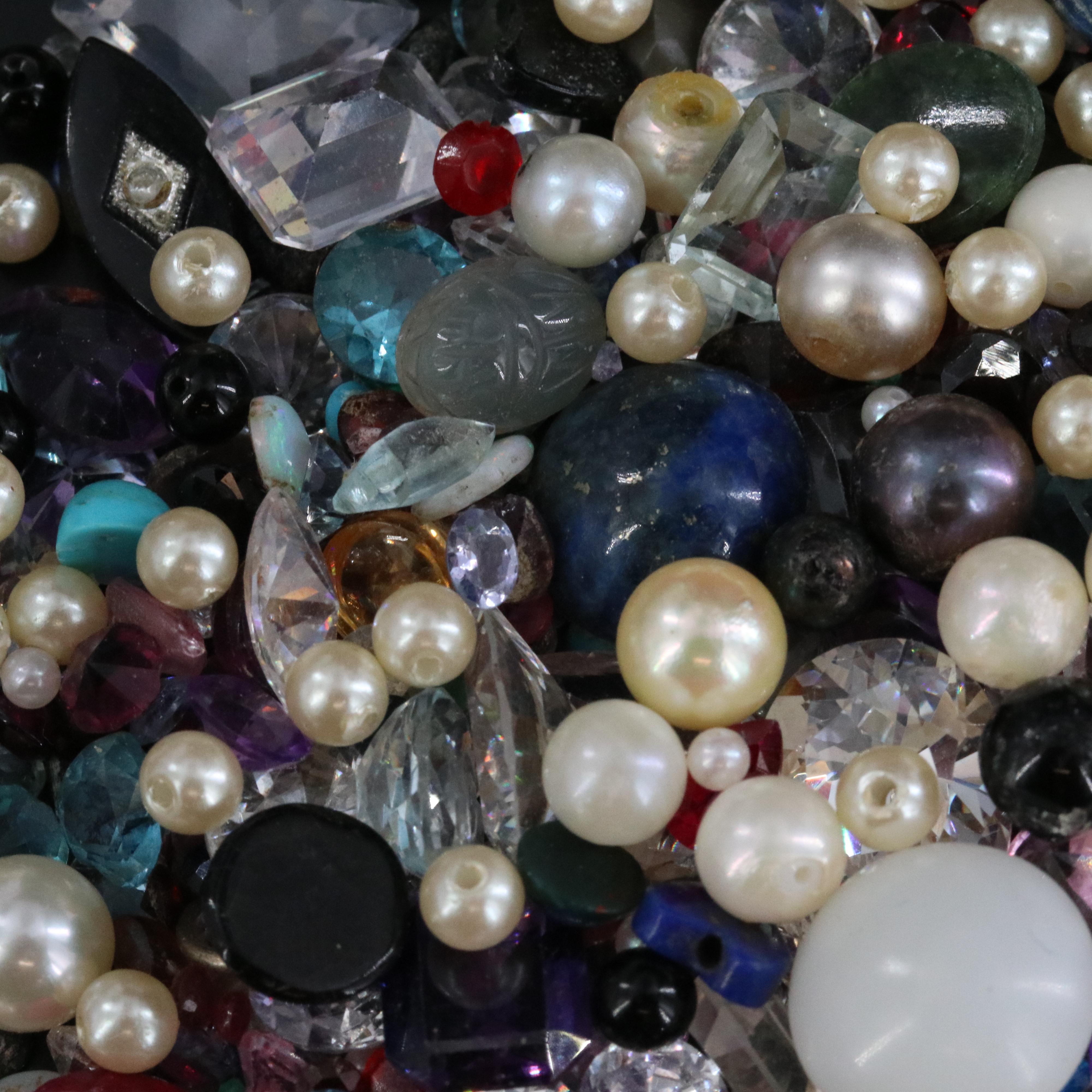 Loose Gemstones Including Topaz, Amethyst and Pearls