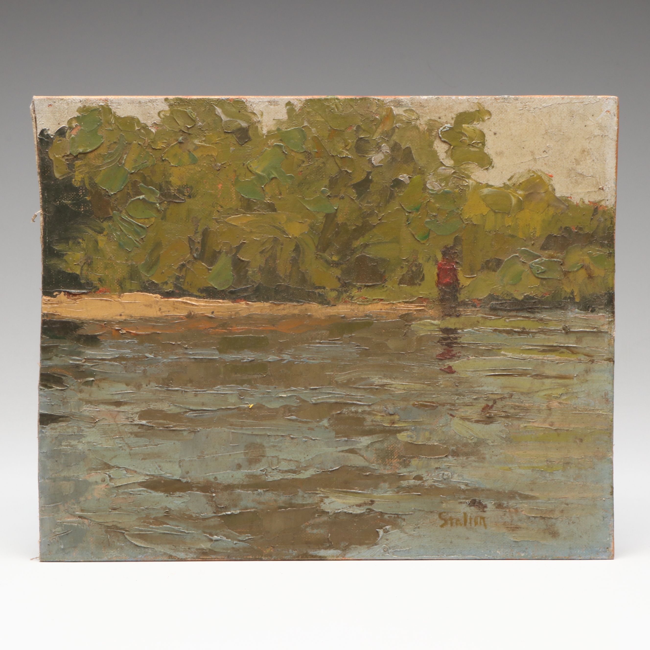 Richard Stalter Impressionist Plein Air Landscape "Across the Housatonic," 1964