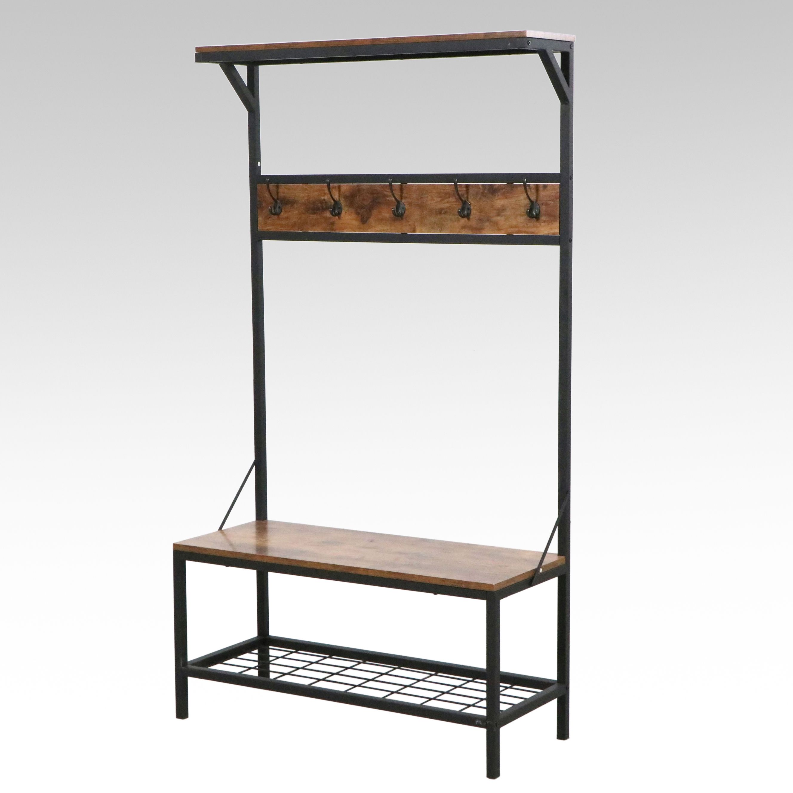 Modern Farmhouse Style Wood and Metal Hall Tree, 2015