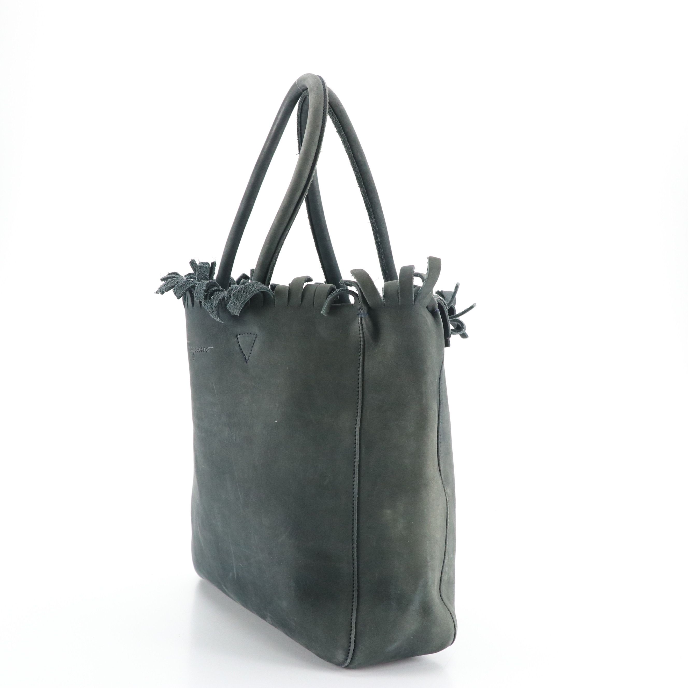 Salvatore Ferragamo Fringe-Top Tote Bag in Deep Blue Nubuck Suede