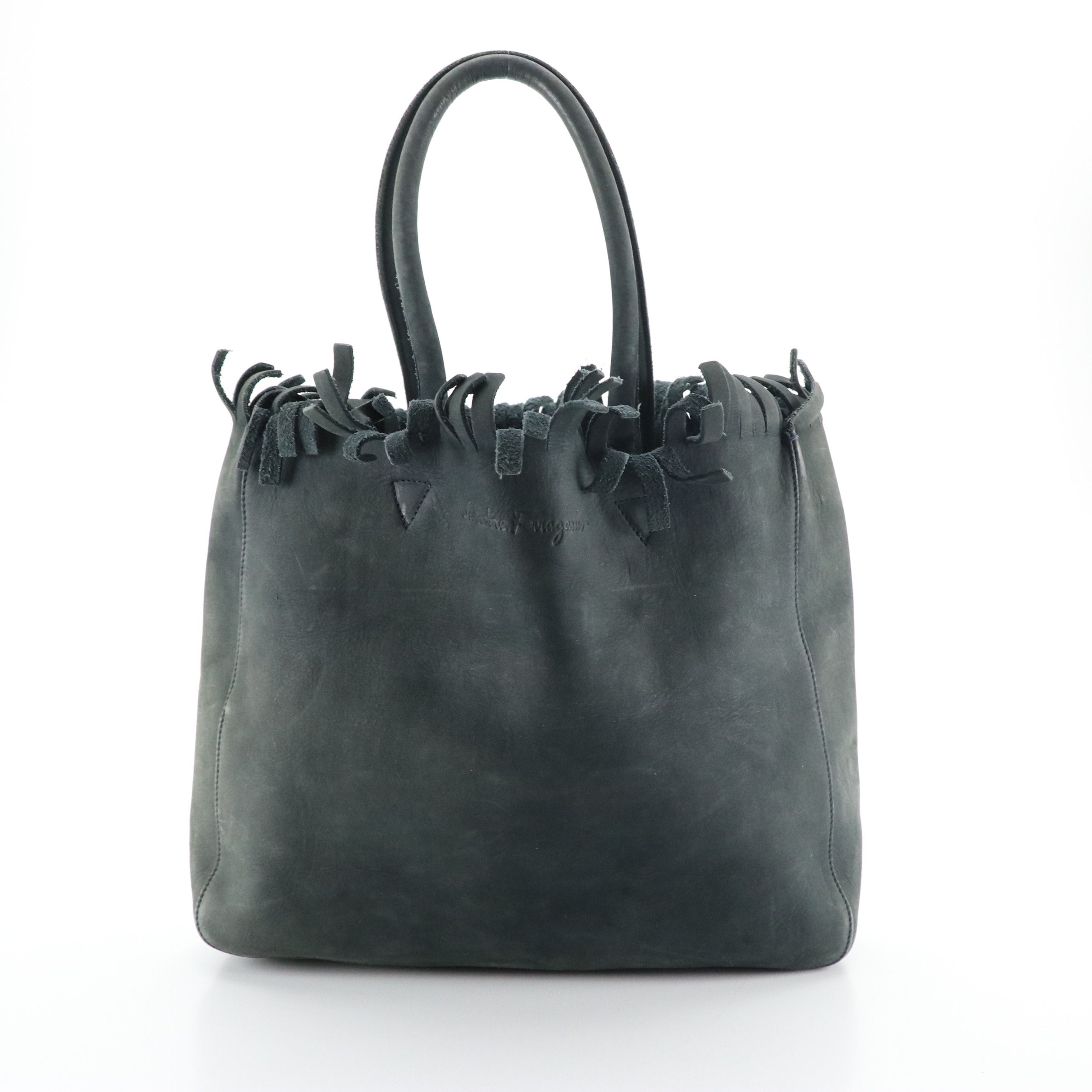 Salvatore Ferragamo Fringe-Top Tote Bag in Deep Blue Nubuck Suede