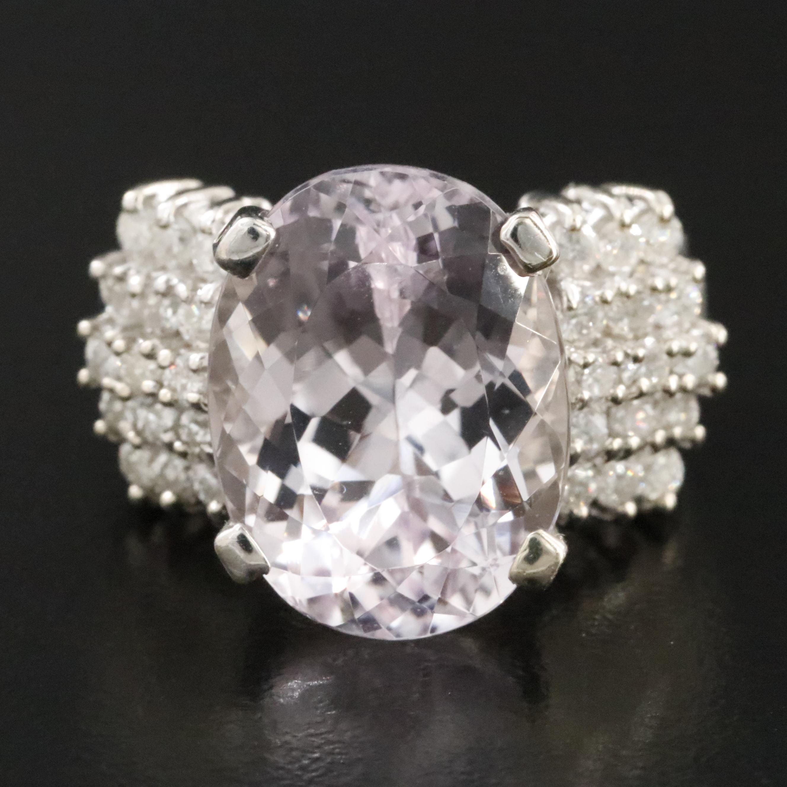 14K 12.41 CT Kunzite and Diamond Ring