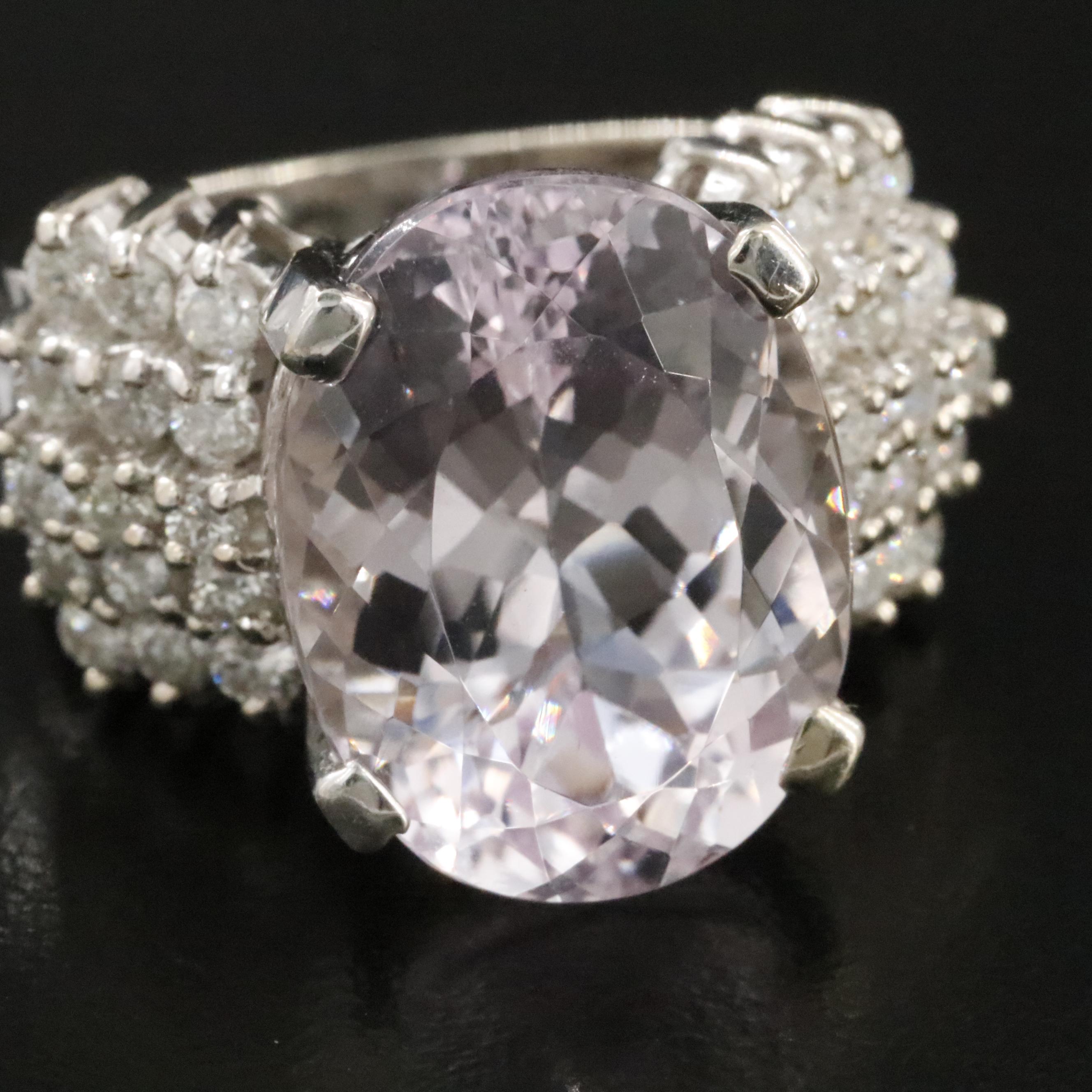 14K 12.41 CT Kunzite and Diamond Ring